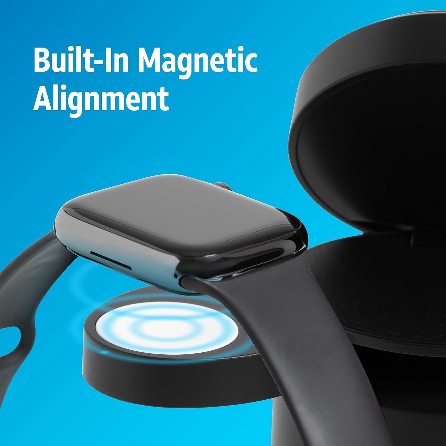 Cargador Inalámbrico 3-en-1 AT&T Power Drum Qi2 Negro