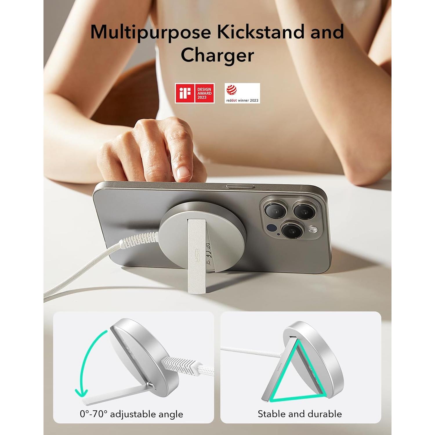 Cargador Inalámbrico ESR MagSafe 15W con Soporte Blanco