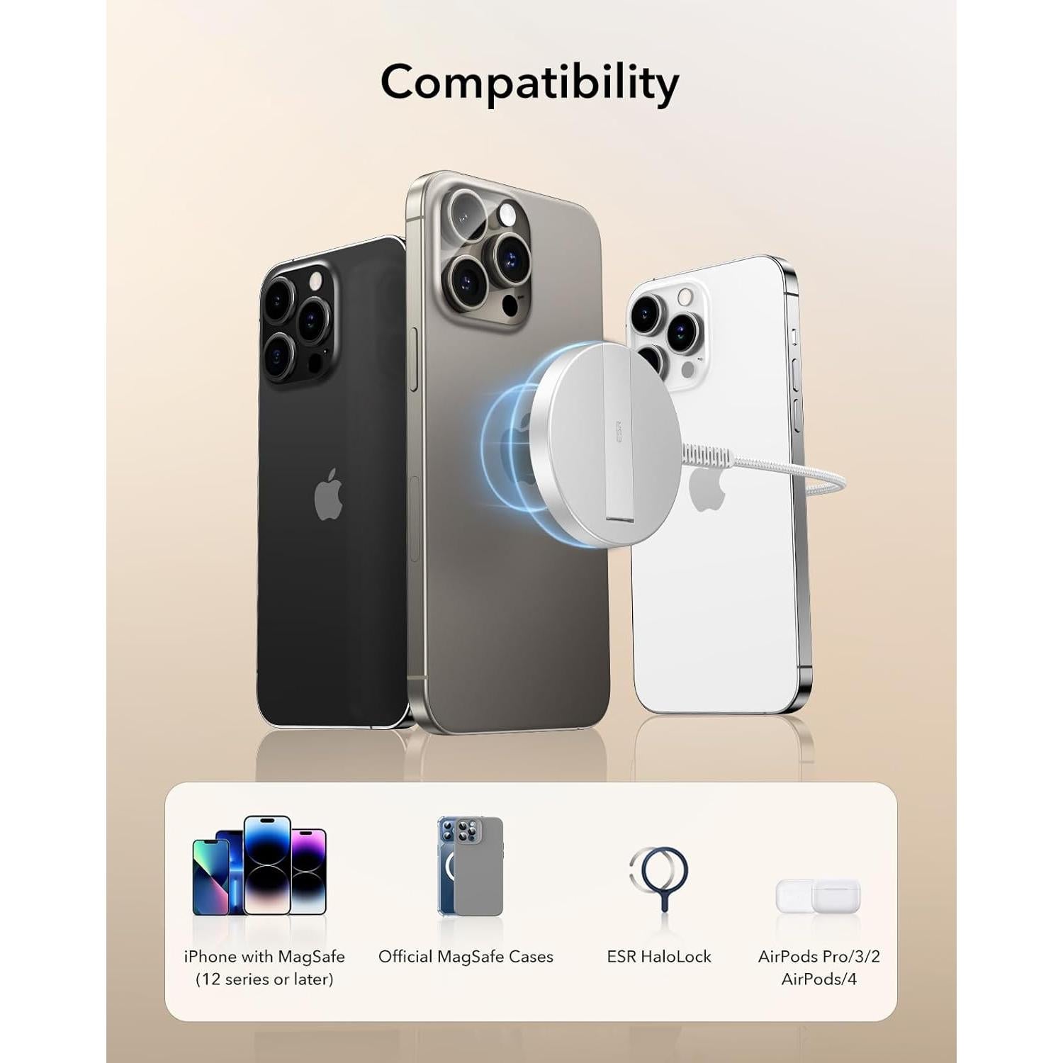 Cargador Inalámbrico ESR MagSafe 15W con Soporte Blanco