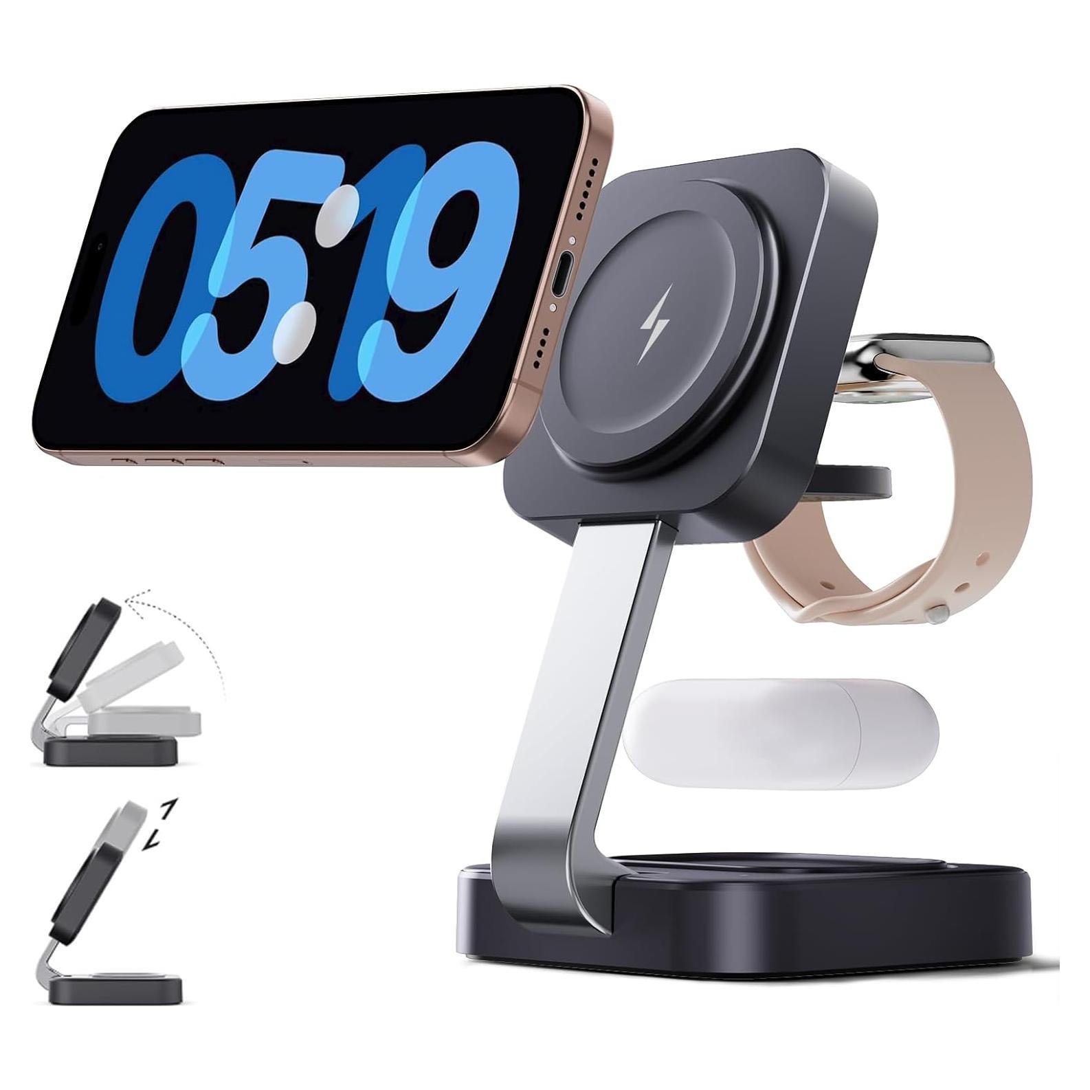 Cargador Inalámbrico 3 en 1 MagSafe 18W Negro para iPhone y Apple Watch