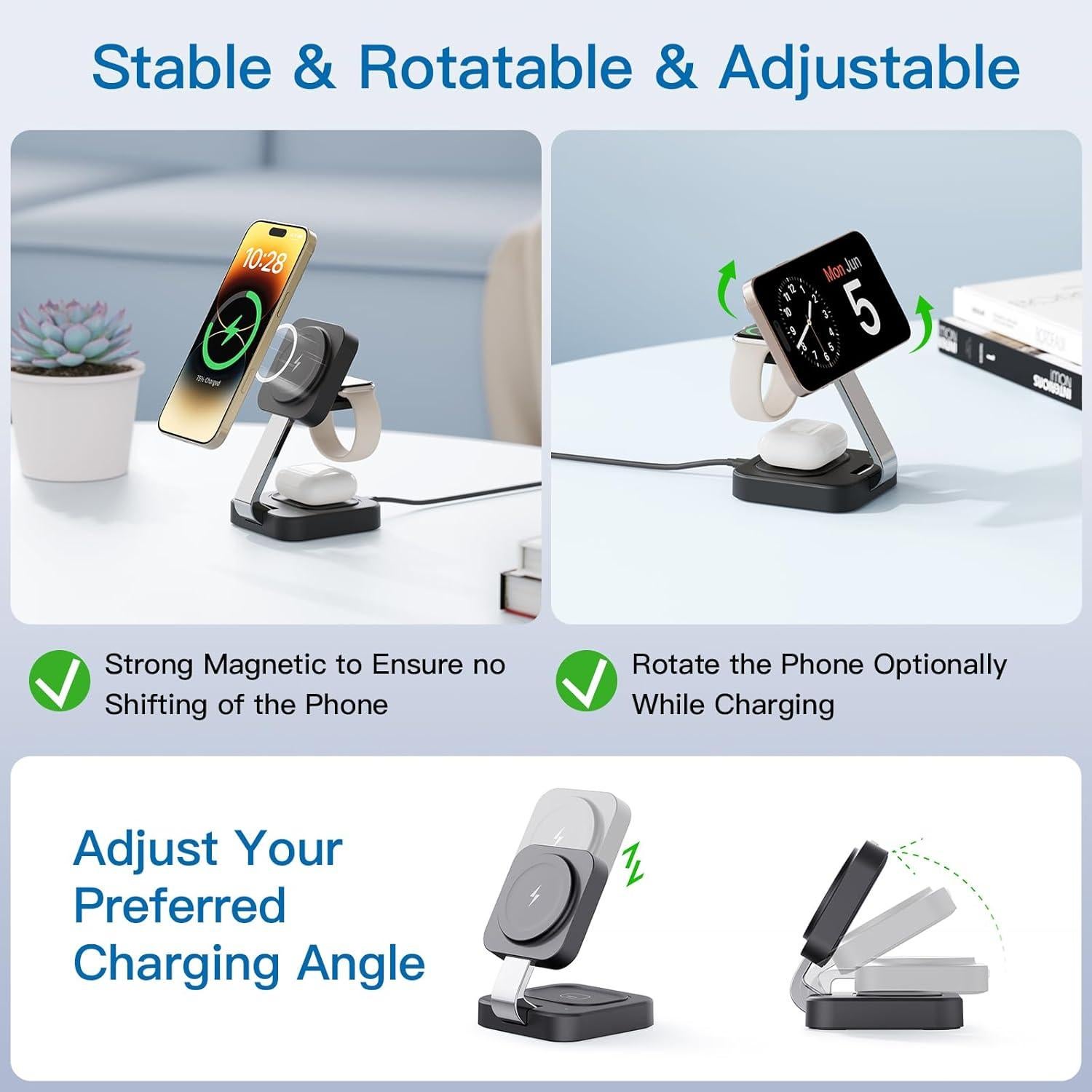 Cargador Inalámbrico 3 en 1 MagSafe 18W Negro para iPhone y Apple Watch