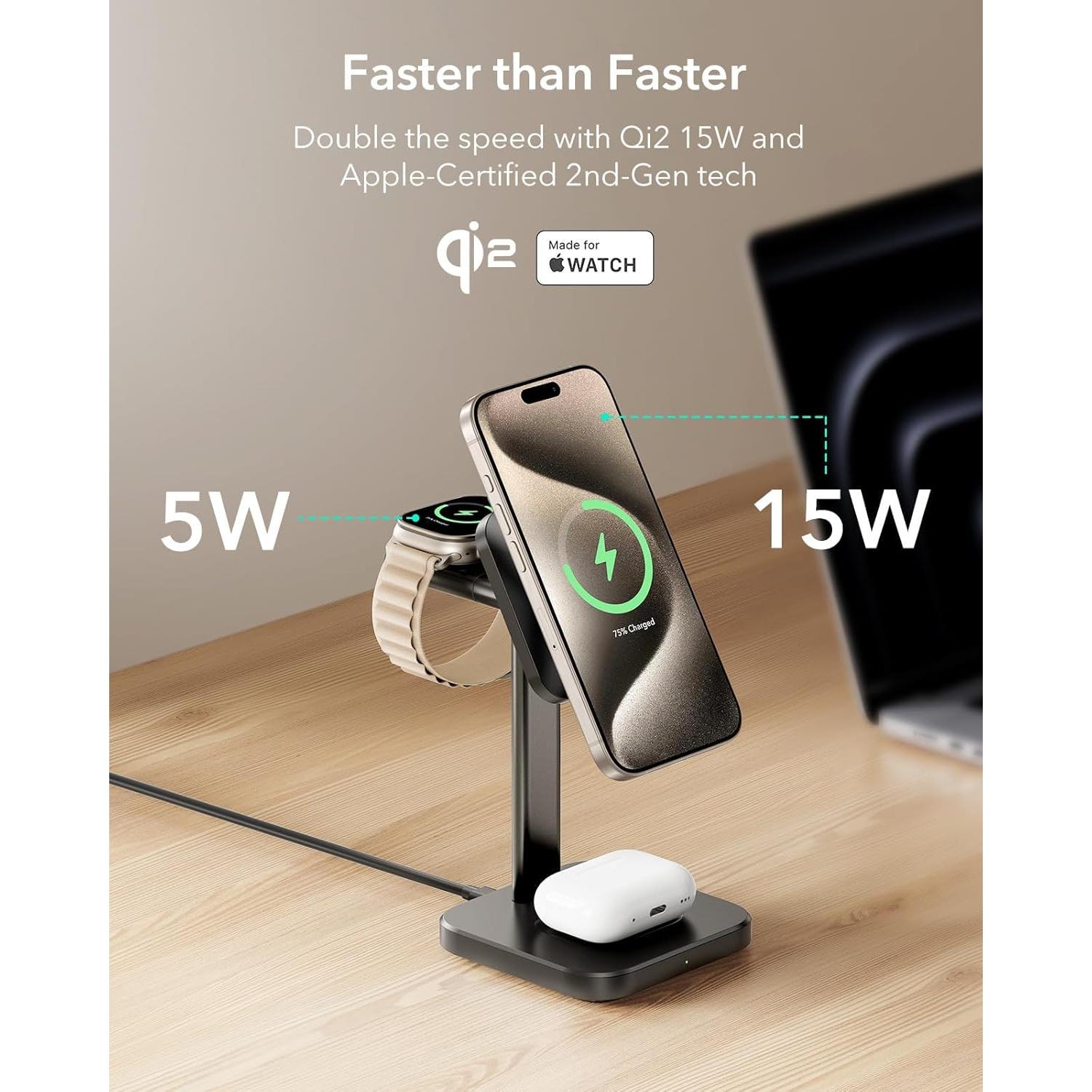 Cargador Inalámbrico 3 en 1 ESR MagSafe 15W para Apple