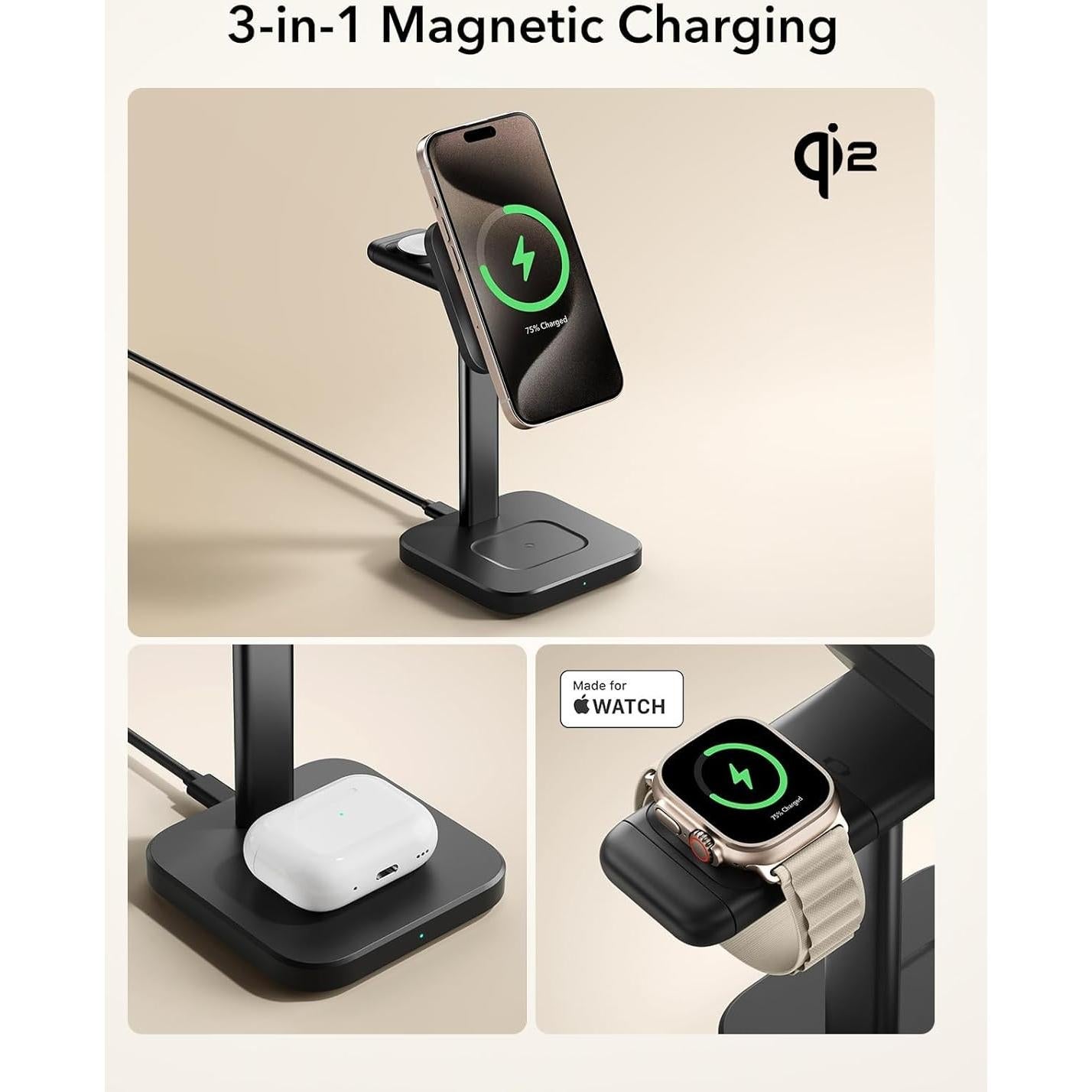 Cargador Inalámbrico 3 en 1 ESR MagSafe 15W para Apple