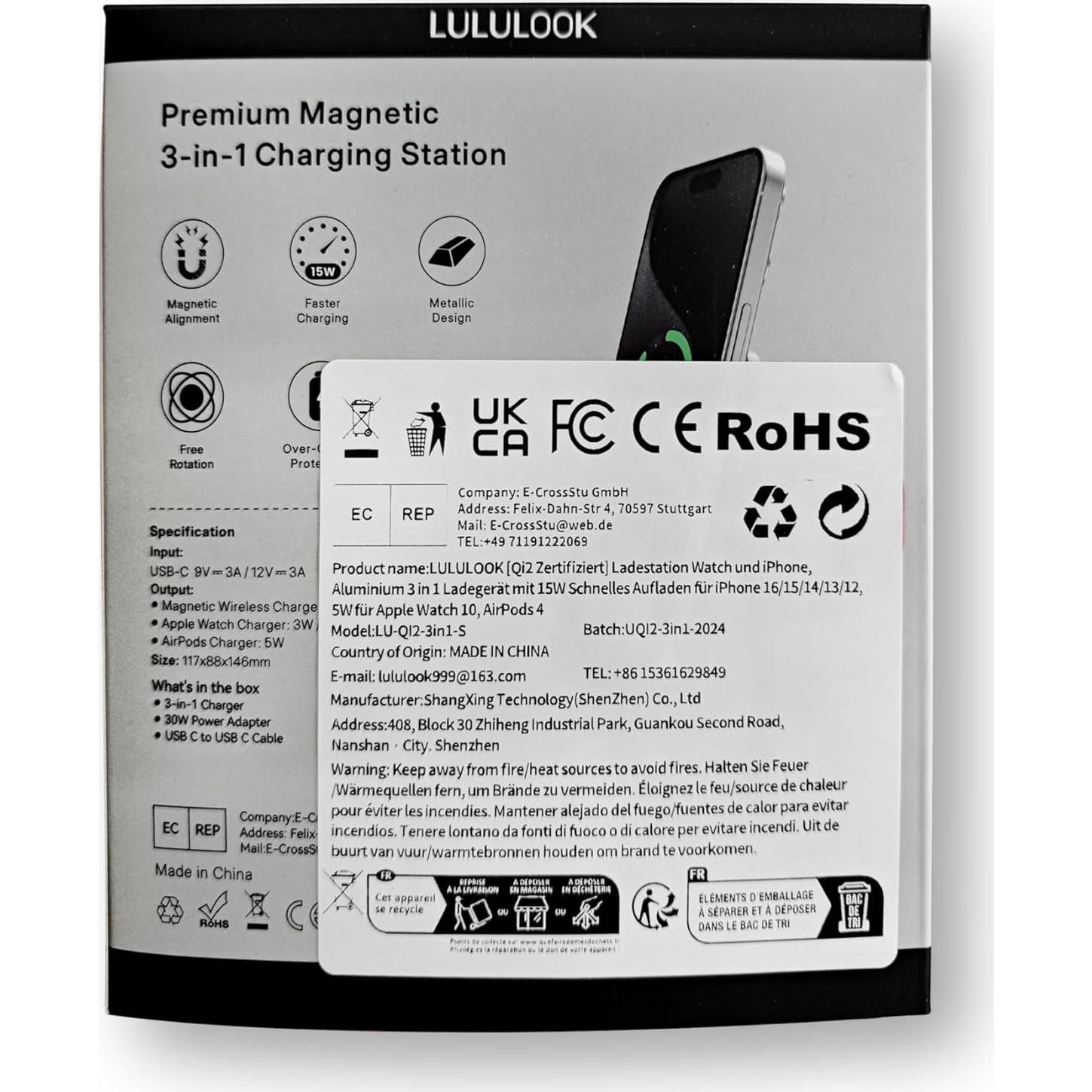 Estación de Carga Inalámbrica 3 en 1 LULULOOK Qi2 15W