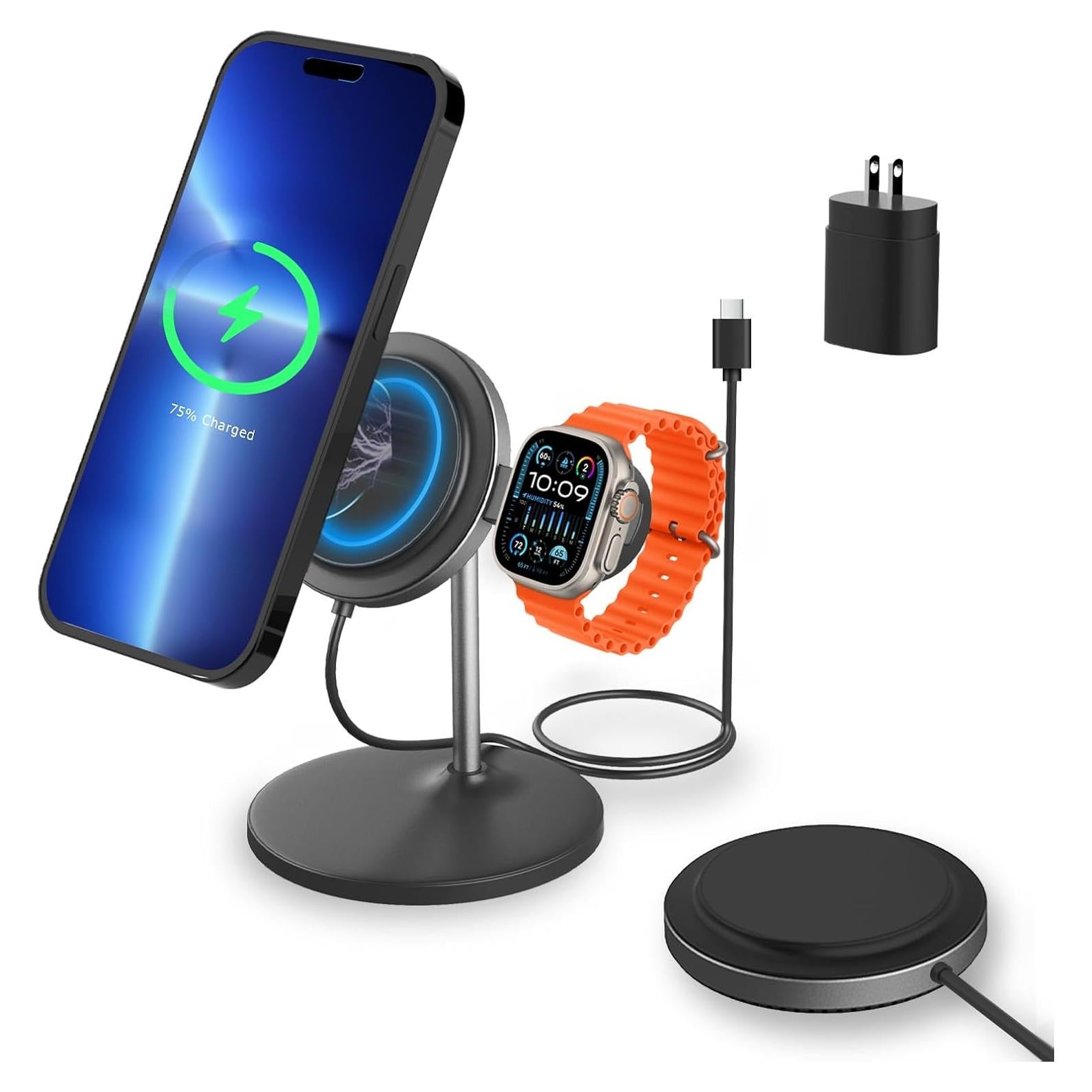 Cargador Inalámbrico 2 en 1 2C2Y MagSafe 15W para iPhone y Apple Watch