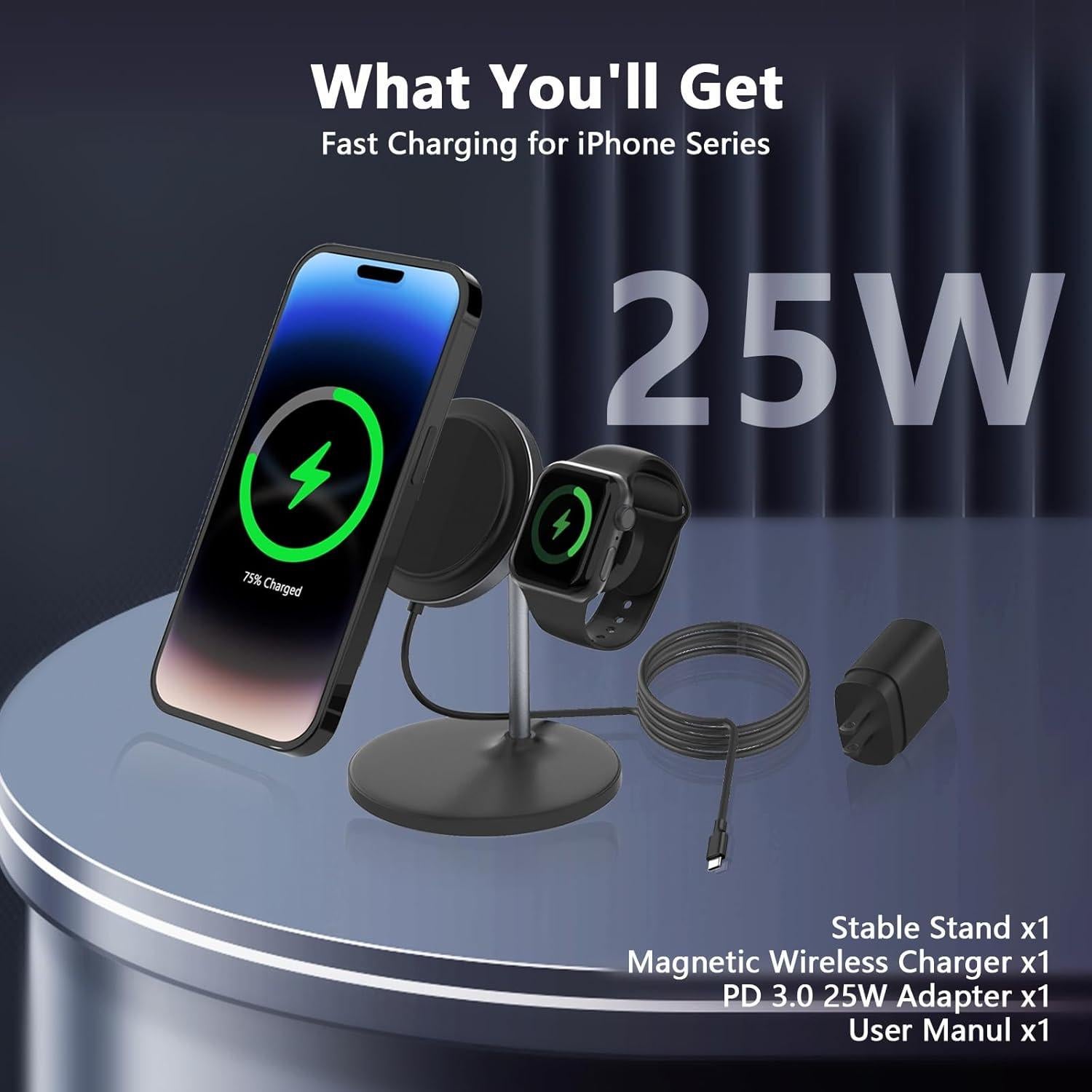 Cargador Inalámbrico 2 en 1 2C2Y MagSafe 15W para iPhone y Apple Watch