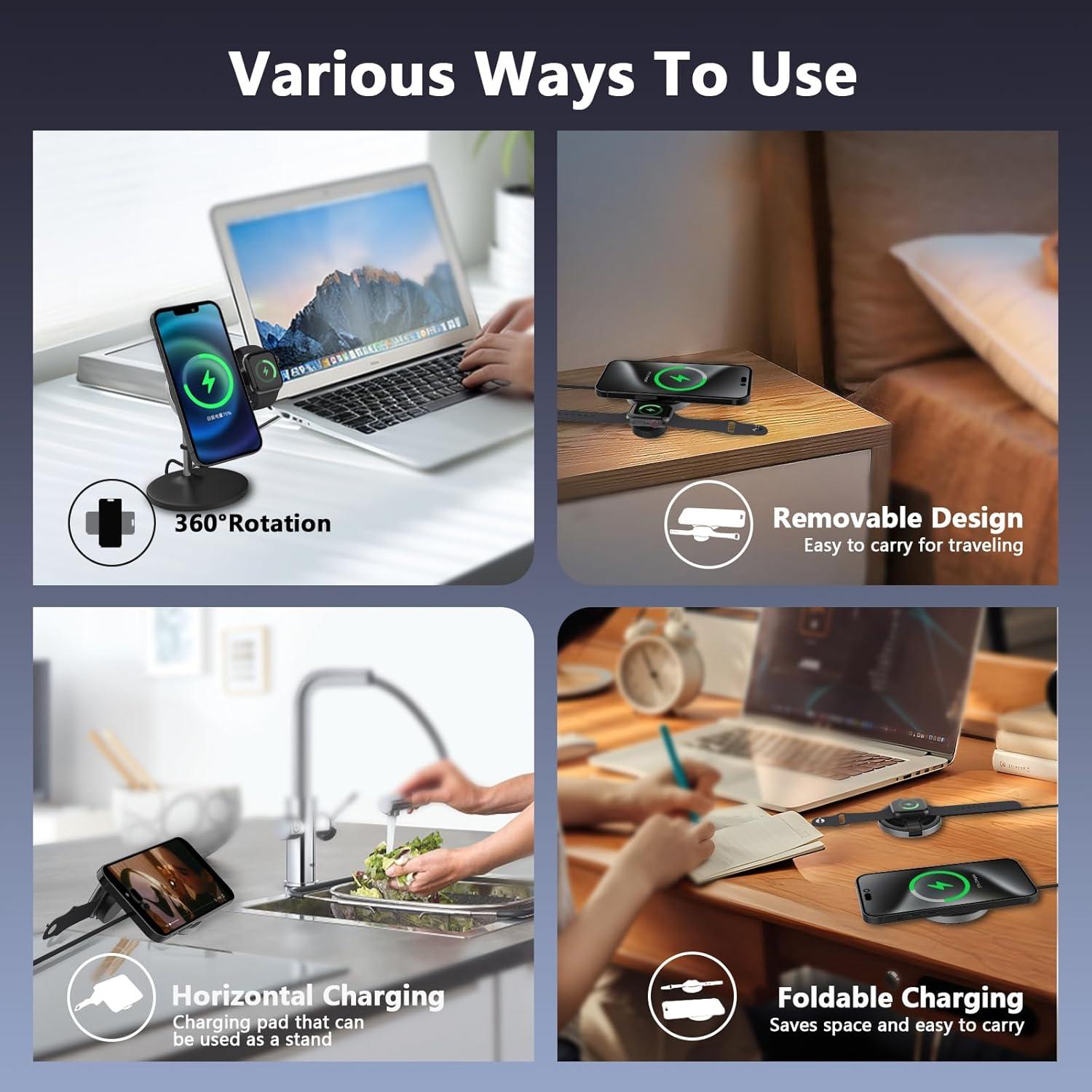 Cargador Inalámbrico 2 en 1 2C2Y MagSafe 15W para iPhone y Apple Watch