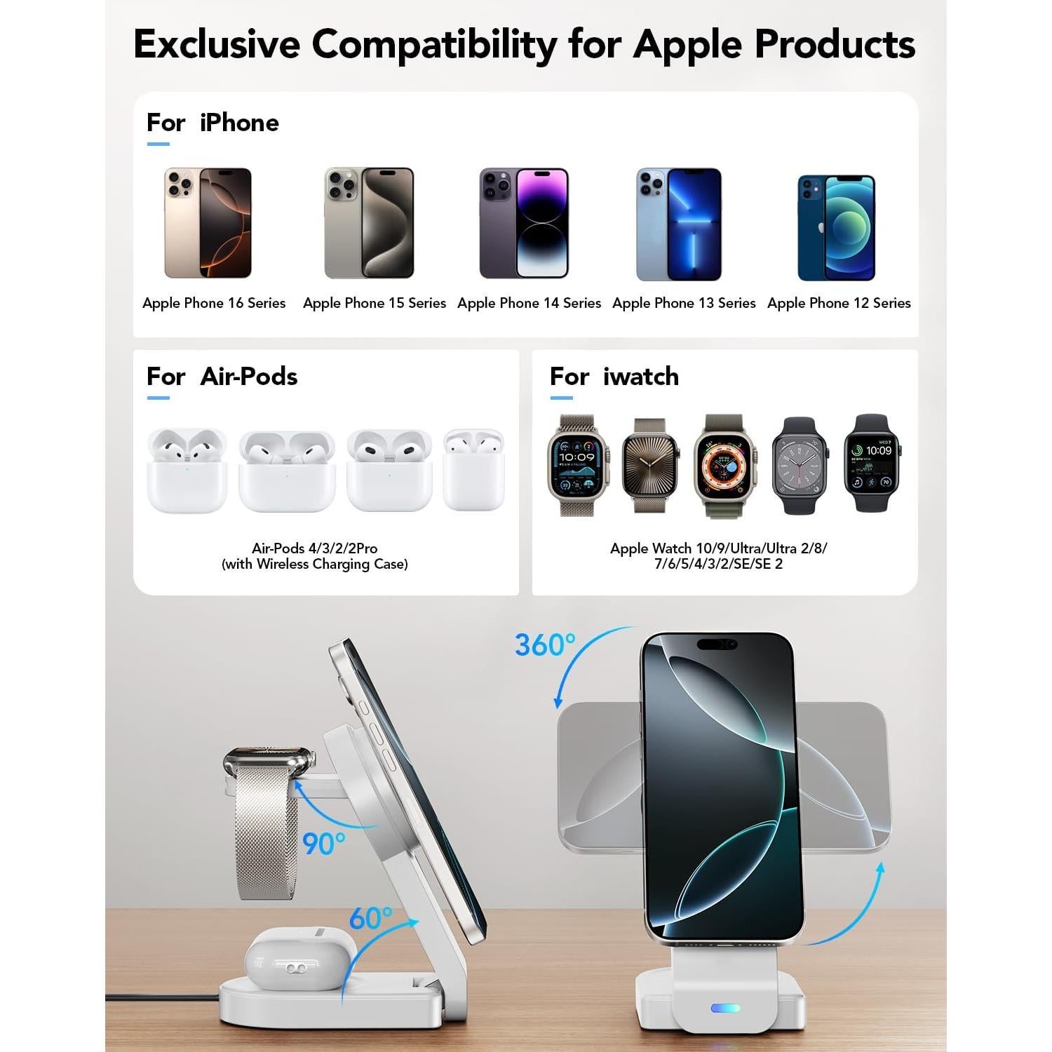 Cargador Inalámbrico 3 en 1 Dongguan para iPhone, Apple Watch y AirPods