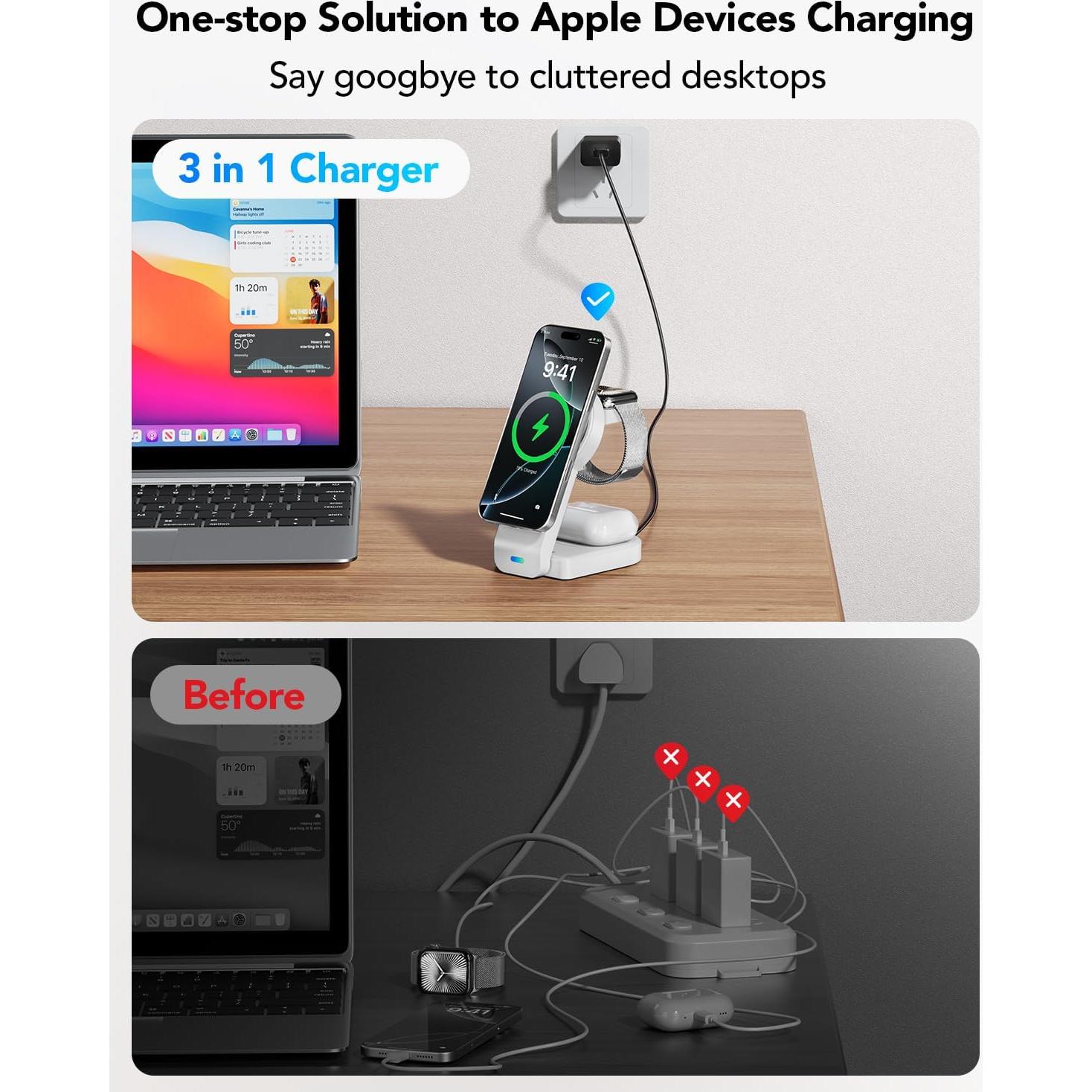 Cargador Inalámbrico 3 en 1 Dongguan para iPhone, Apple Watch y AirPods