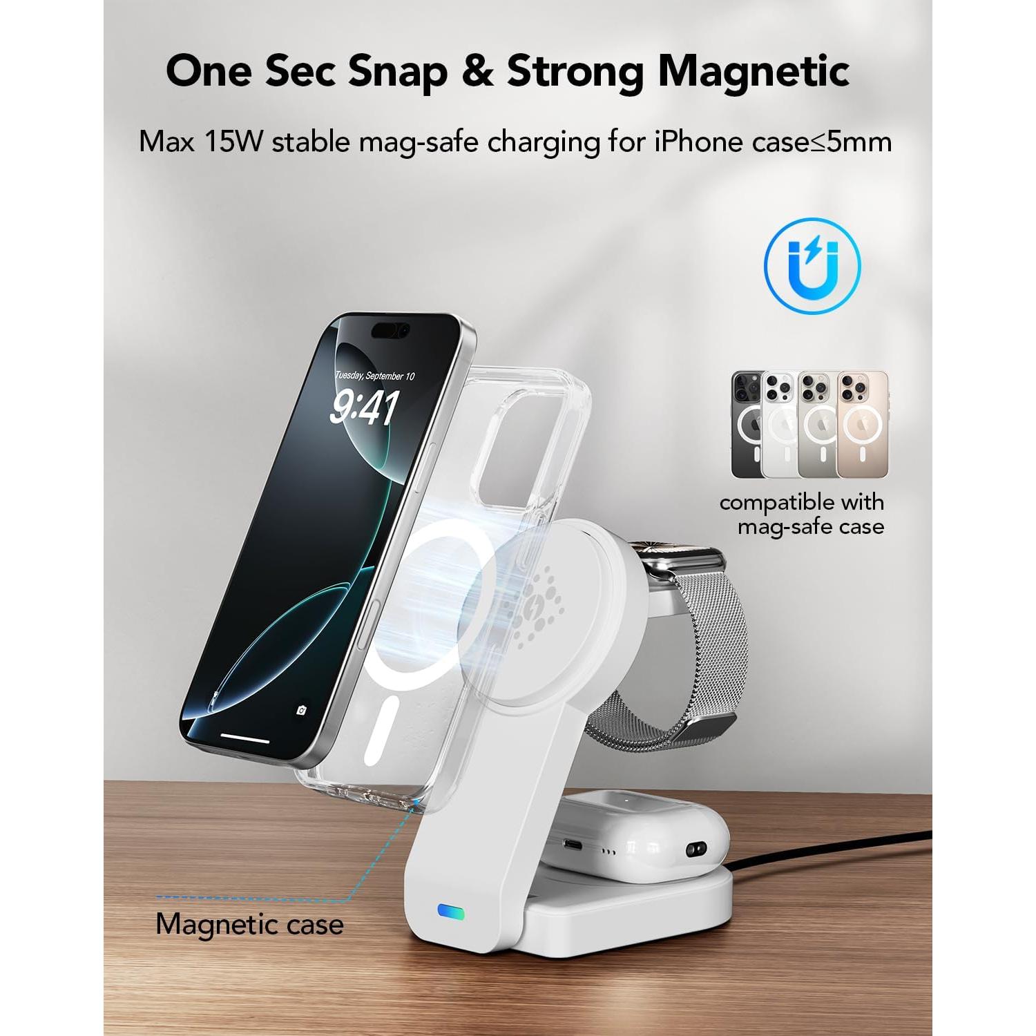 Cargador Inalámbrico 3 en 1 Dongguan para iPhone, Apple Watch y AirPods