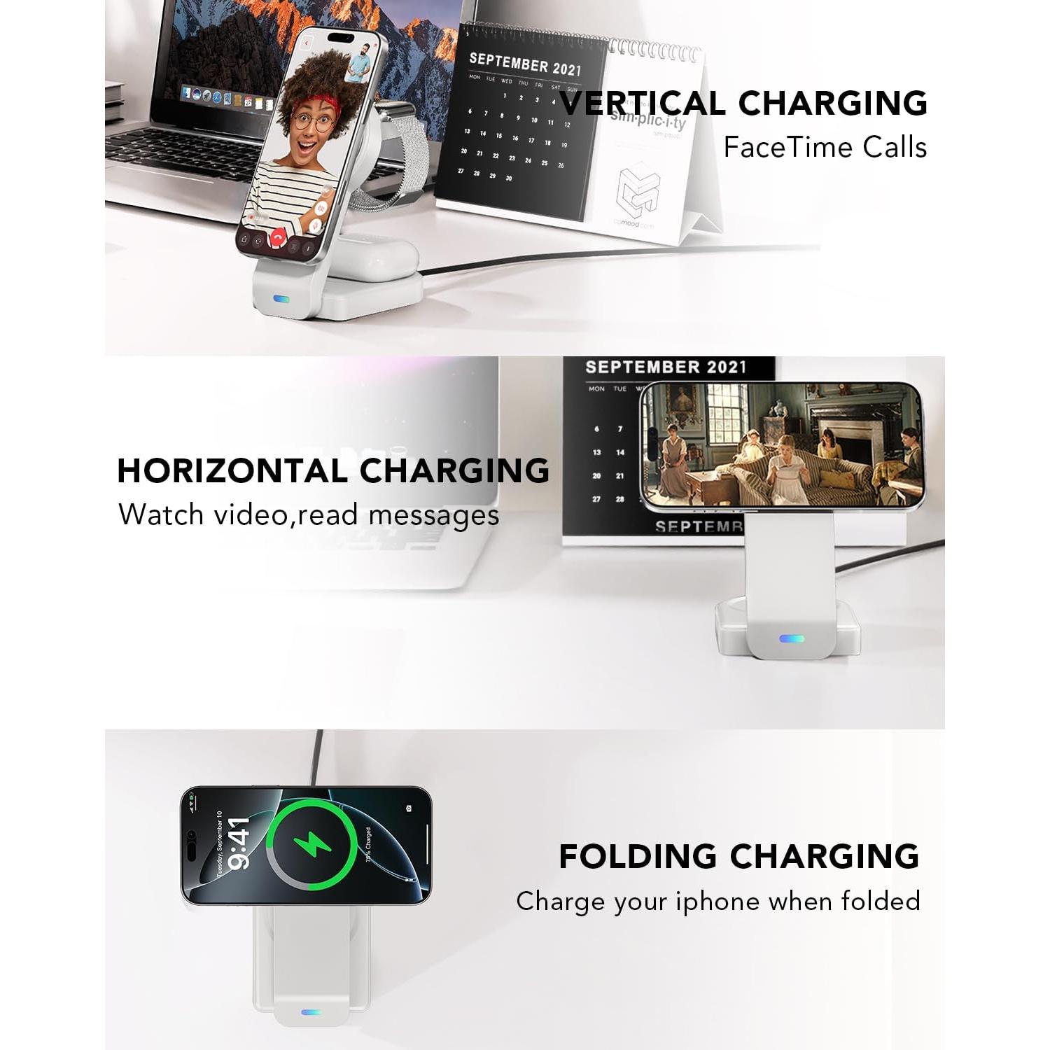 Cargador Inalámbrico 3 en 1 Dongguan para iPhone, Apple Watch y AirPods