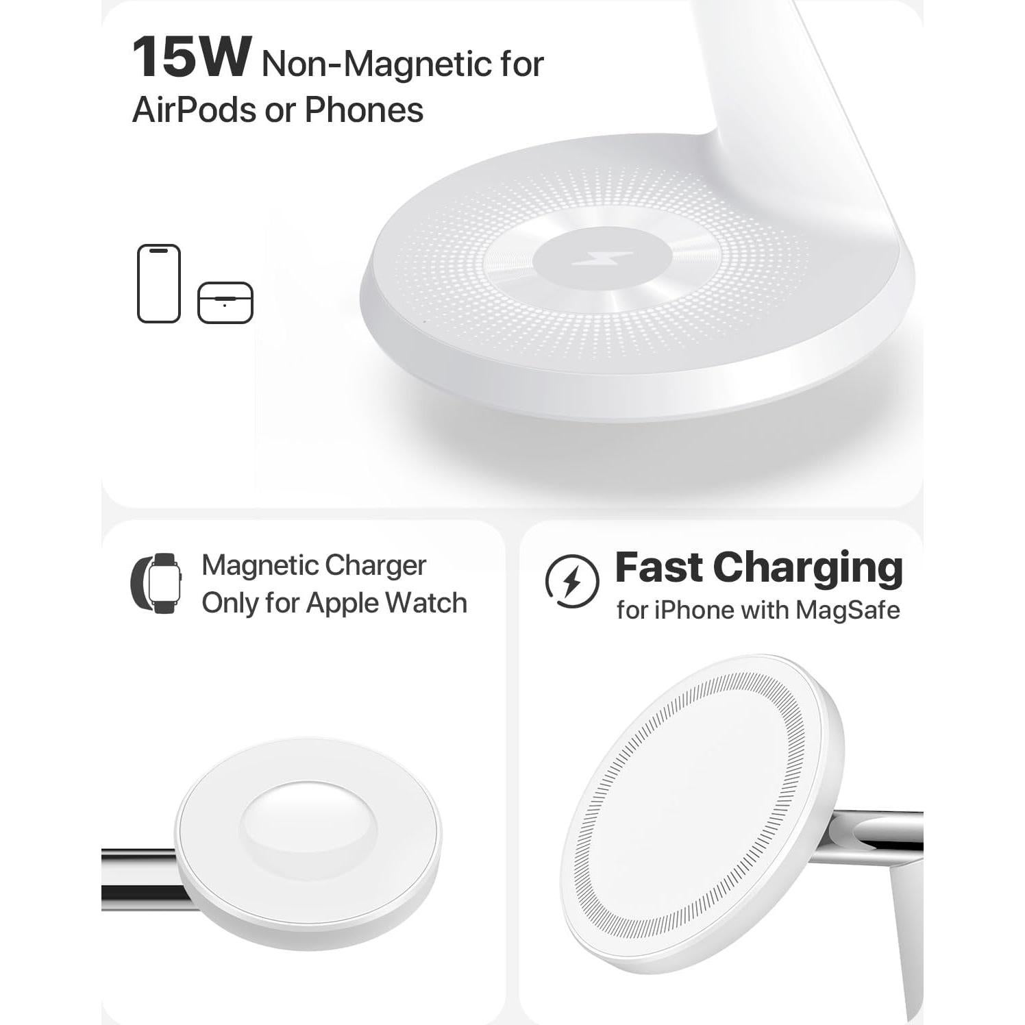 Cargador 3 en 1 QTlier MagSafe para iPhone, Apple Watch y AirPods