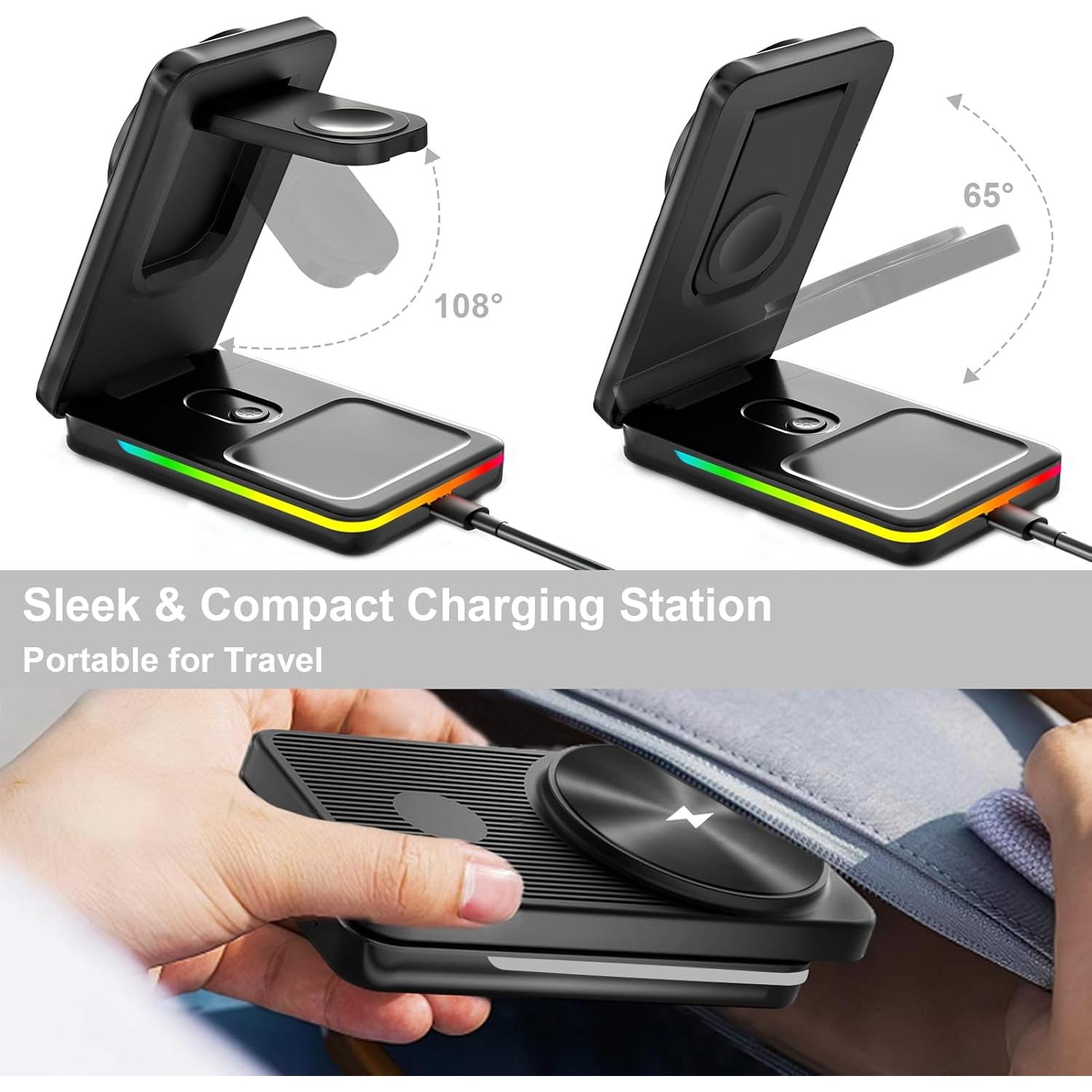 Estación de Carga Inalámbrica 3 en 1 Aukvite para iPhone 16/15/14/13/12