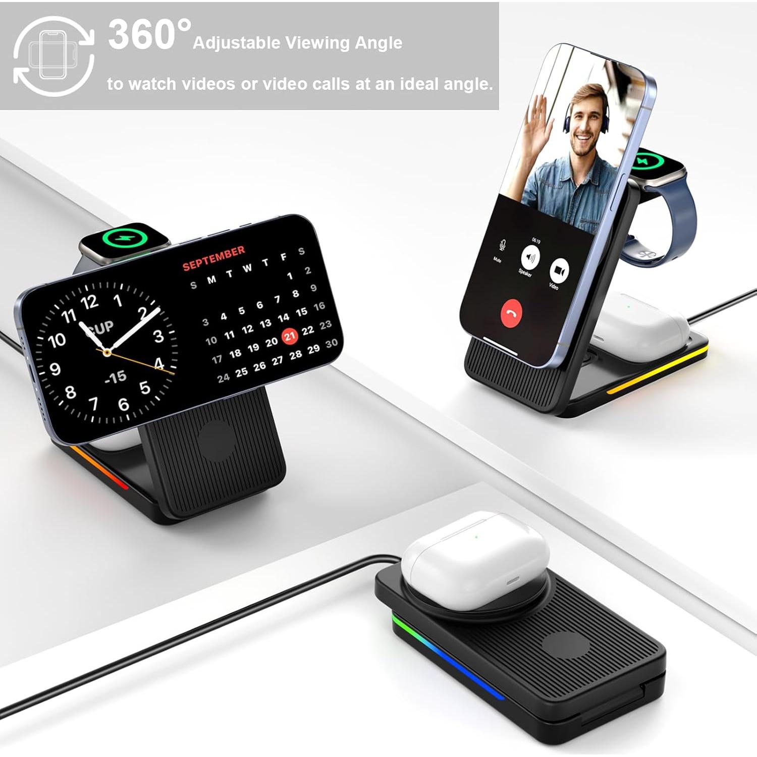 Estación de Carga Inalámbrica 3 en 1 Aukvite para iPhone 16/15/14/13/12