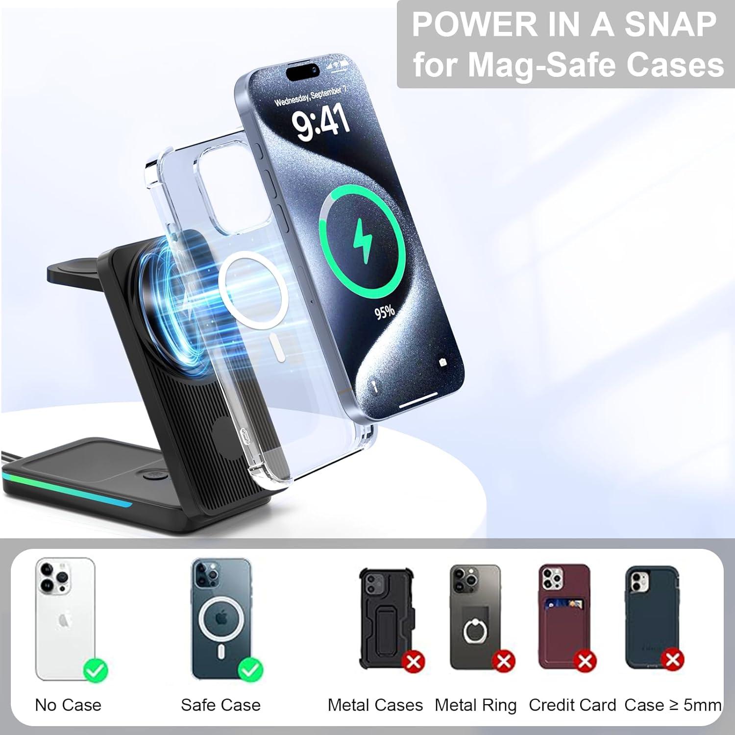 Estación de Carga Inalámbrica 3 en 1 Aukvite para iPhone 16/15/14/13/12