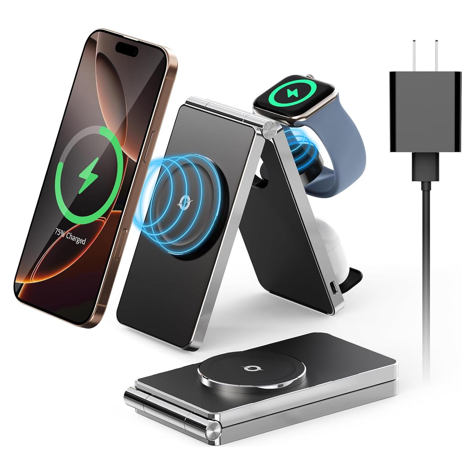 Estación de Carga Inalámbrica 3 en 1 Mag-Safe Ouotoo para iPhone 12-16