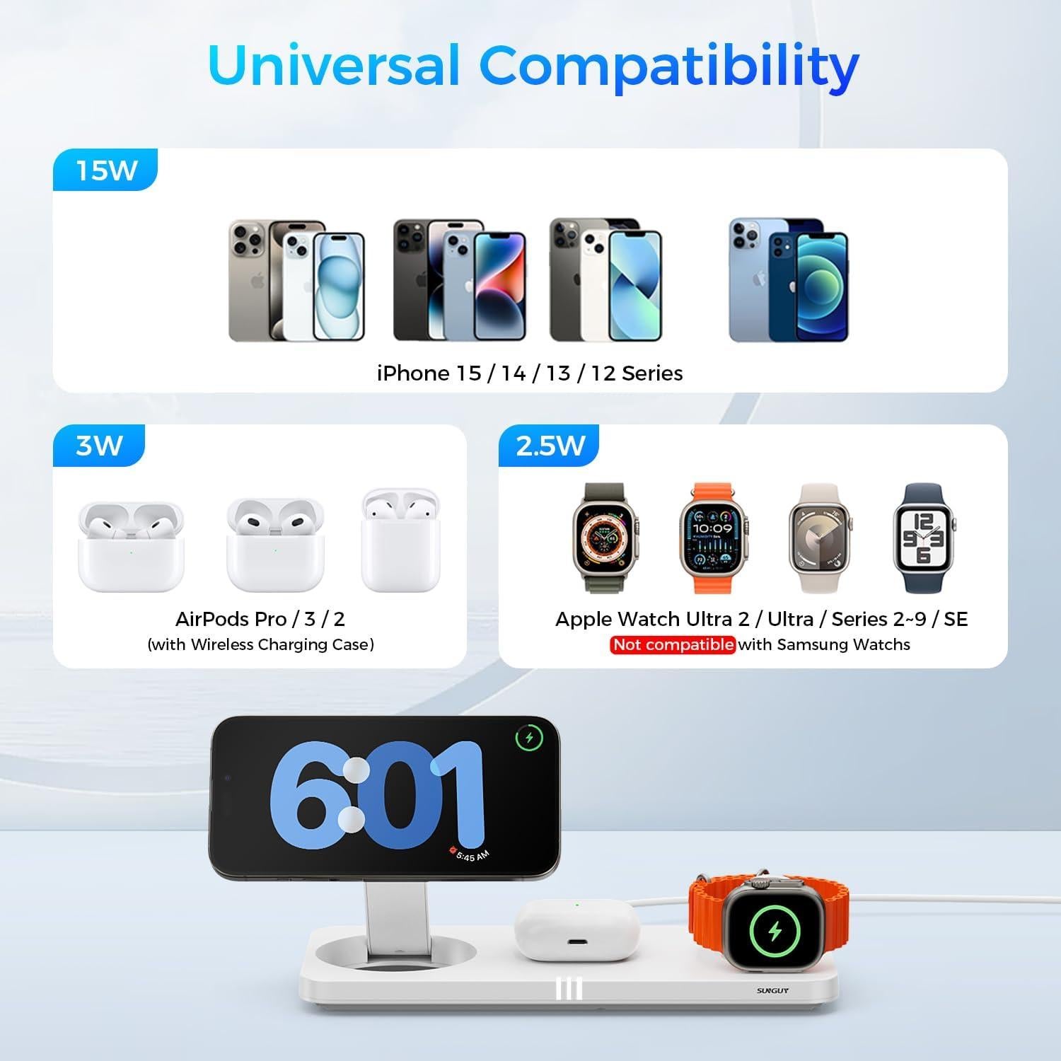 Estación de Carga Inalámbrica 3 en 1 Apple Blanco - iPhone, iWatch, AirPods