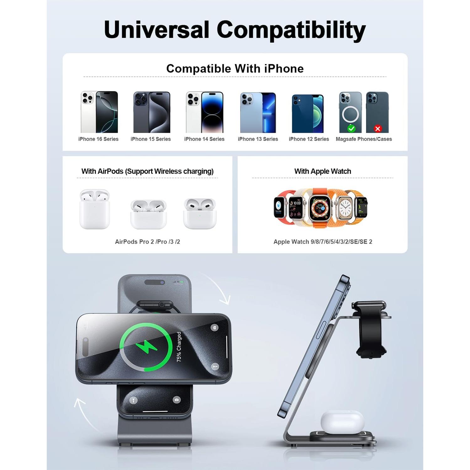 Estación de Carga Inalámbrica 3 en 1 ZnnYoo para Apple