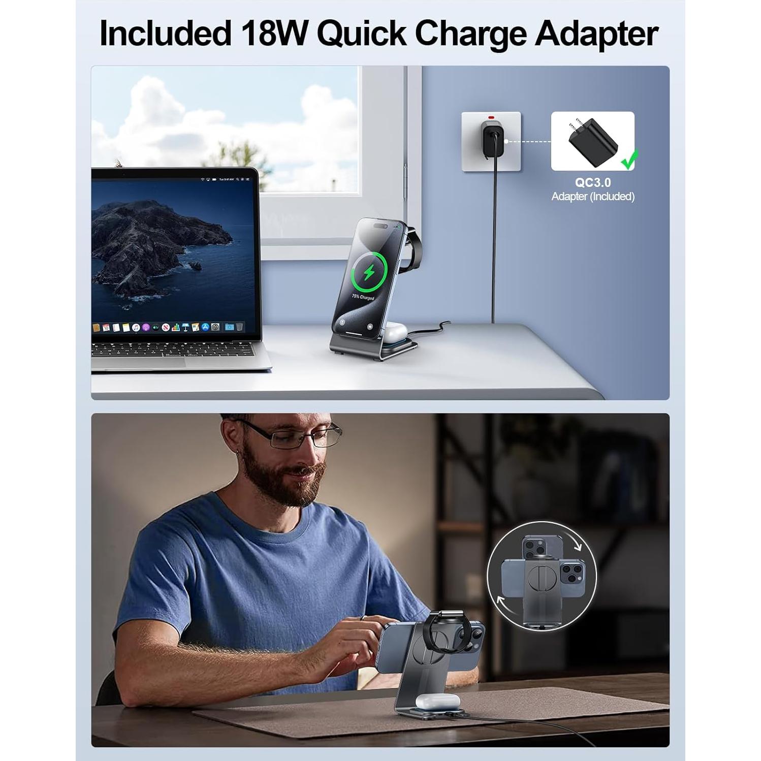 Estación de Carga Inalámbrica 3 en 1 ZnnYoo para Apple