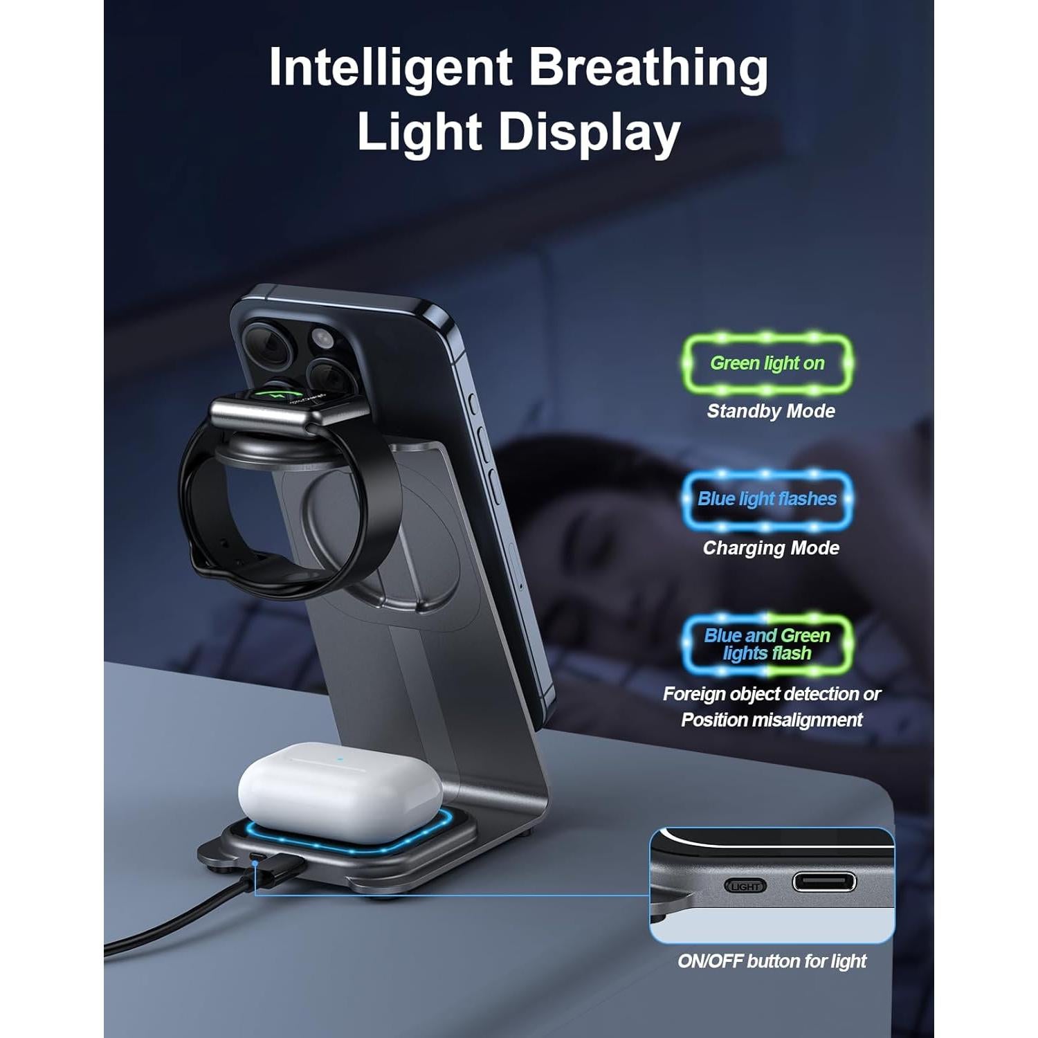 Estación de Carga Inalámbrica 3 en 1 ZnnYoo para Apple