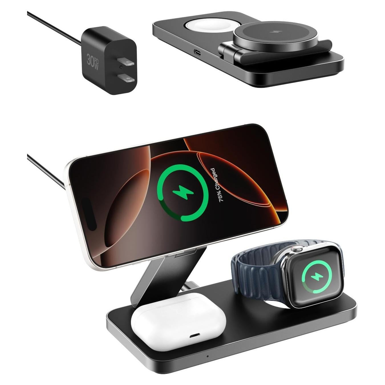 Estación de Carga Inalámbrica 3 en 1 Caxdon Qi2 Negro