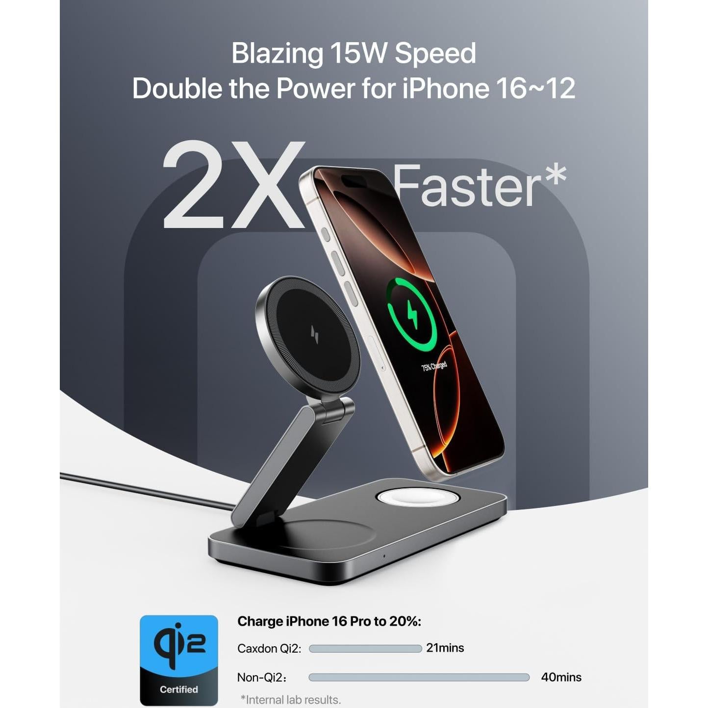 Estación de Carga Inalámbrica 3 en 1 Caxdon Qi2 Negro