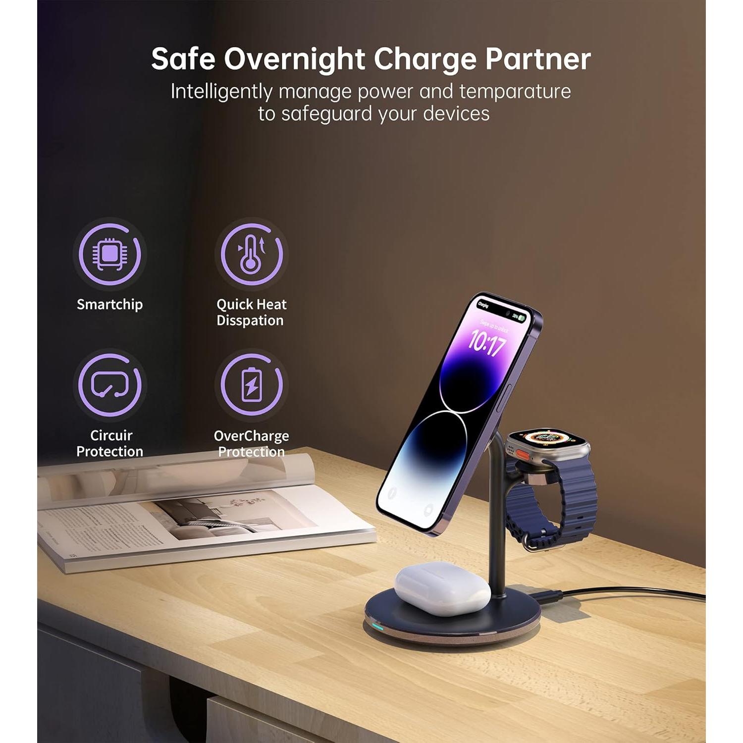 Estación de Carga Inalámbrica 3 en 1 XooFly Mag-Safe 15W