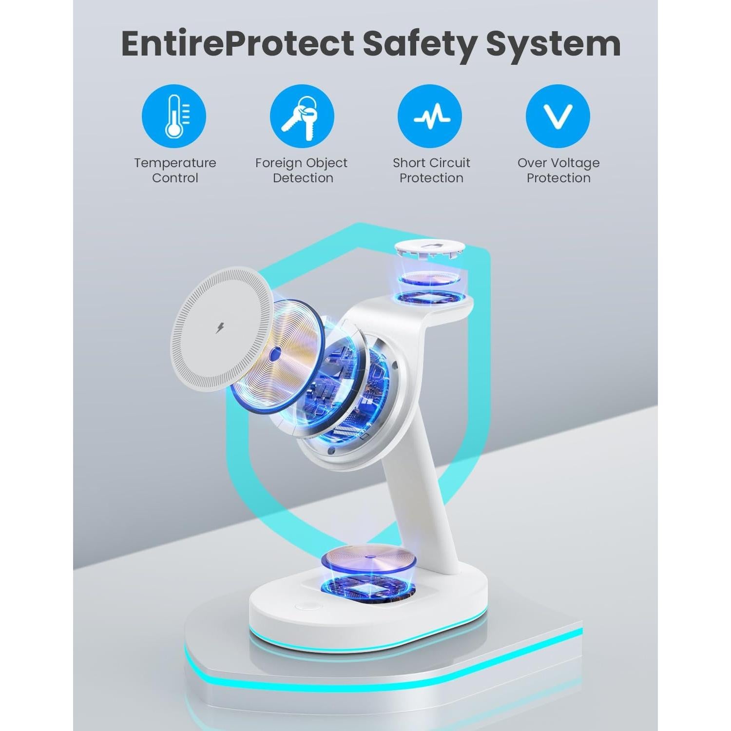 Estación de Carga Inalámbrica 3 en 1 AONIMI Qi2 15W con Luz Nocturna