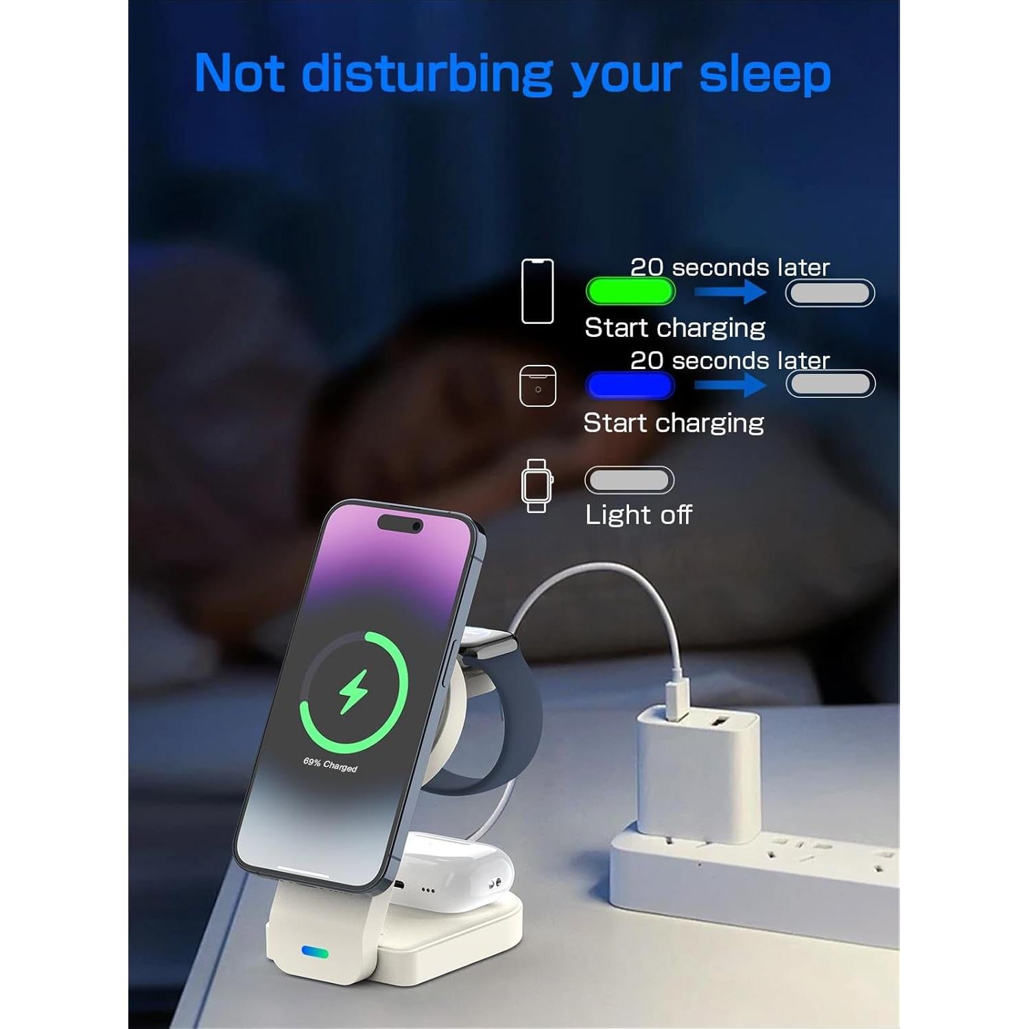 Cargador Inalámbrico 3 en 1 OUNAIDE MagSafe 18W - Blanco