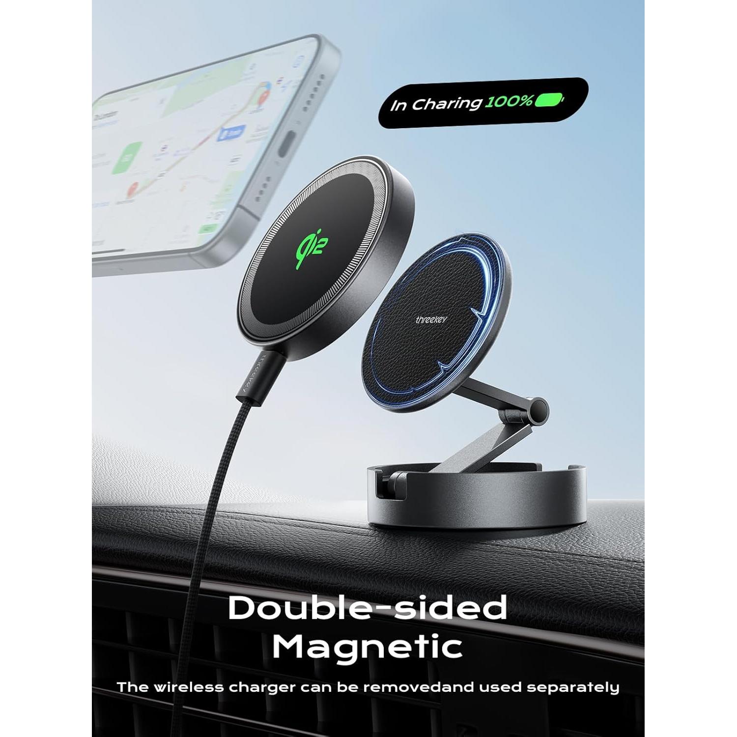 Soporte de Coche Magnético THREEKEY TZH101 Bronce con Carga Rápida Qi2