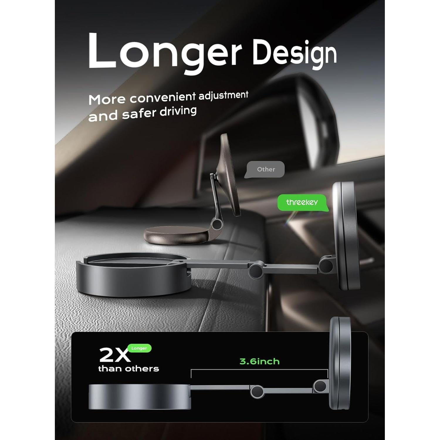Soporte de Coche Magnético THREEKEY TZH101 Bronce con Carga Rápida Qi2