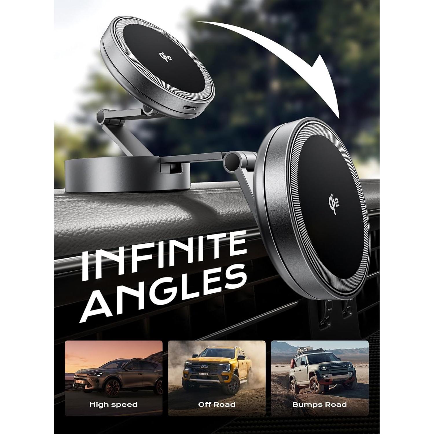 Soporte de Coche Magnético THREEKEY TZH101 Bronce con Carga Rápida Qi2