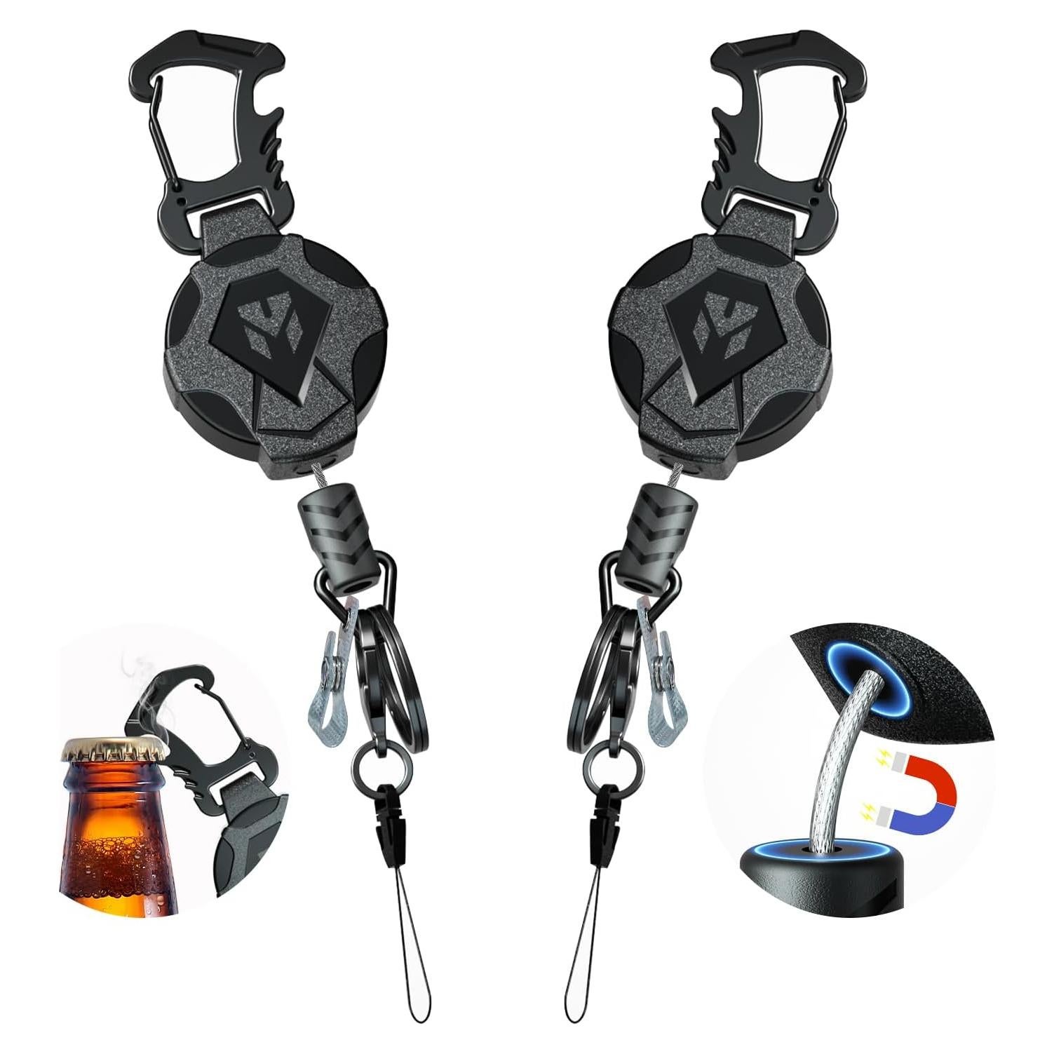 Paquete de 2 llaveros retráctiles Milletech con imán y 80 cm