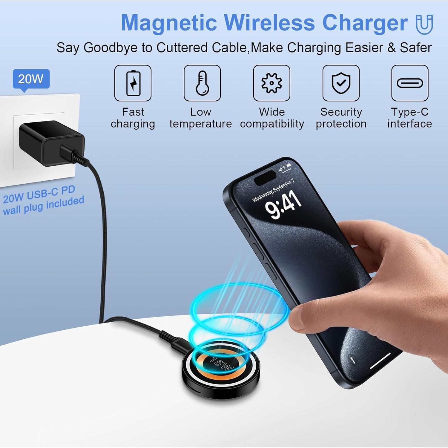 Cargador Inalámbrico Magsafe 15W para iPhone y Samsung