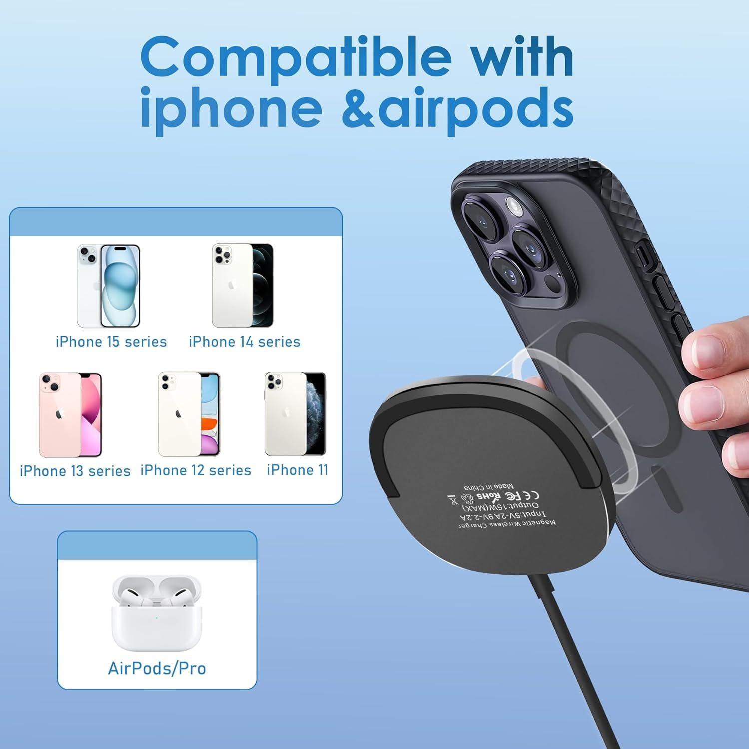 Cargador Inalámbrico Magnético 15W USB-C para iPhone 15/14/13/12