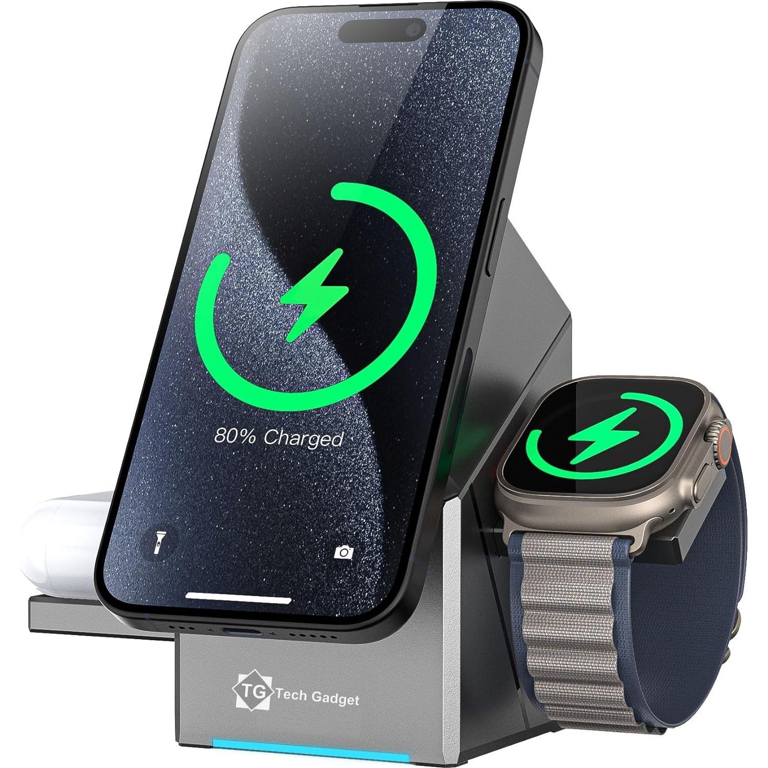 Estación de Carga 3 en 1 CubeTrick Qi2 15W para iPhone, Apple Watch, AirPods