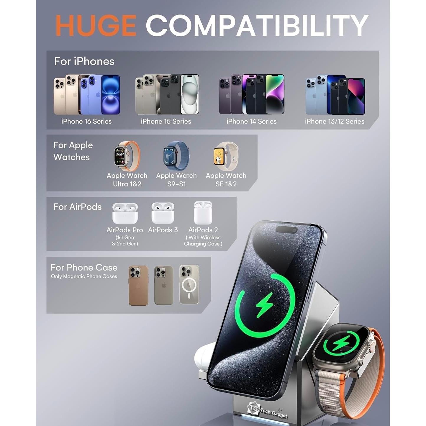 Estación de Carga 3 en 1 CubeTrick Qi2 15W para iPhone, Apple Watch, AirPods