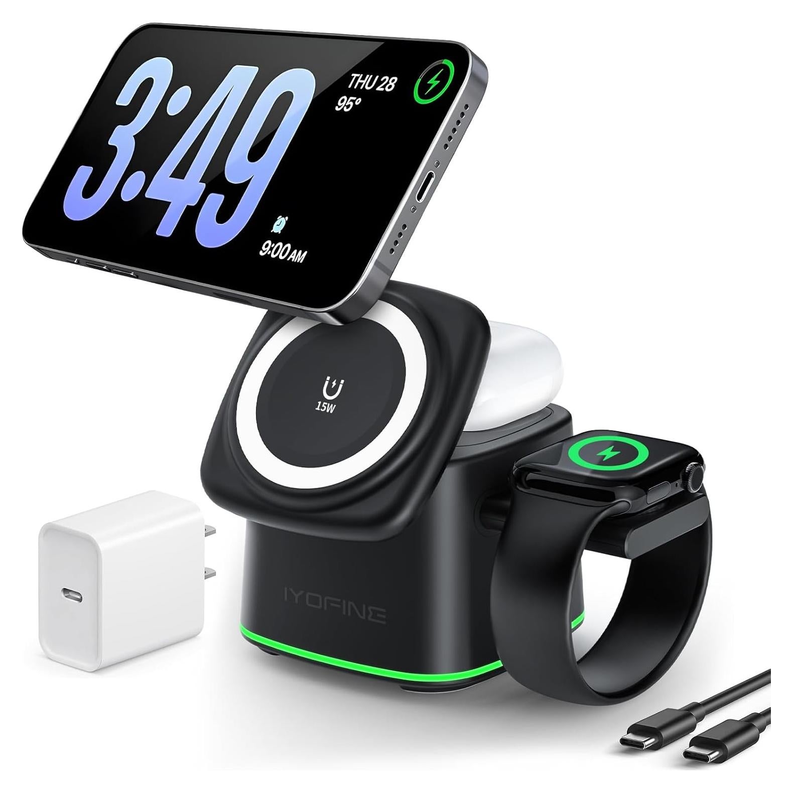 Estación de Carga 3 en 1 IYOFINE 15W para iPhone, Apple Watch y AirPods