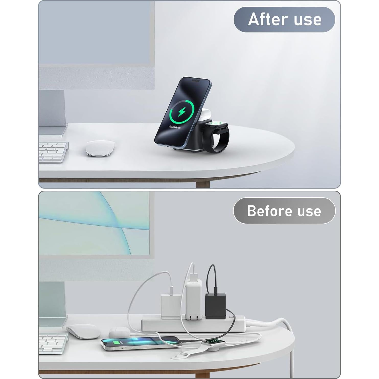 Estación de Carga 3 en 1 IYOFINE 15W para iPhone, Apple Watch y AirPods