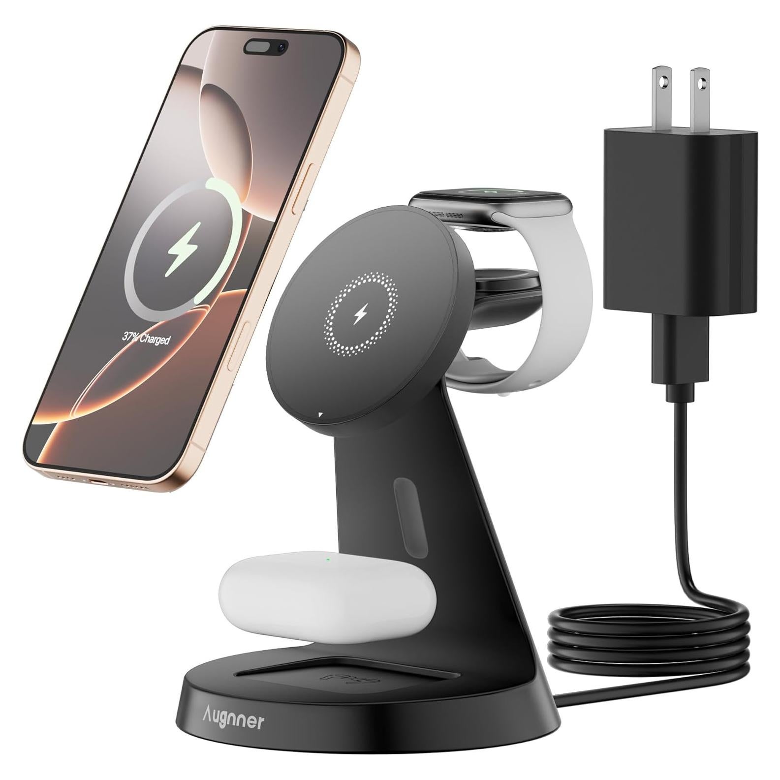 Estación de Carga Inalámbrica 3 en 1 Augnner 15W para iPhone