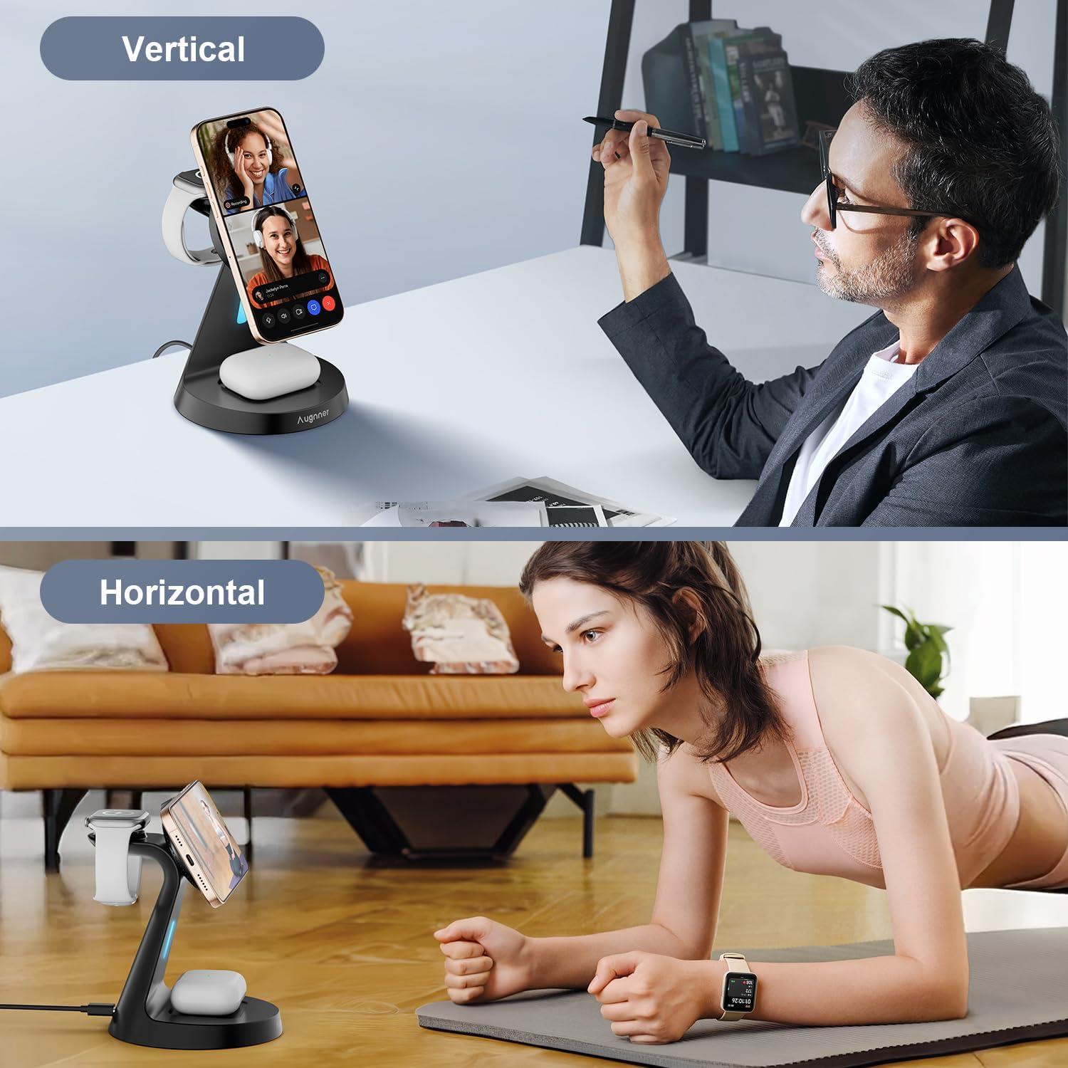 Estación de Carga Inalámbrica 3 en 1 Augnner 15W para iPhone