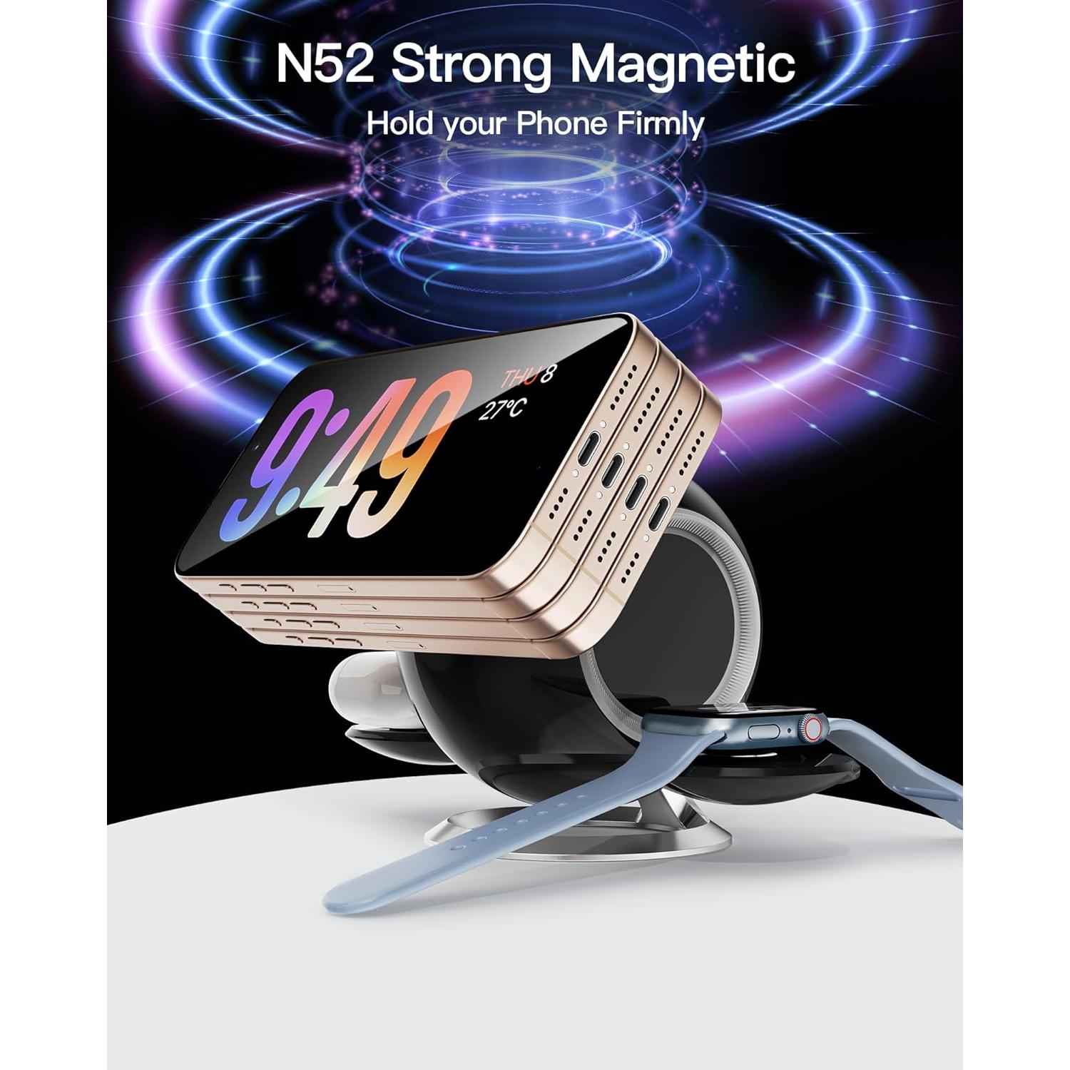 Estación de Carga Inalámbrica 3 en 1 MagSafe Negro - iPhone 12-16, AirPods, iWatch