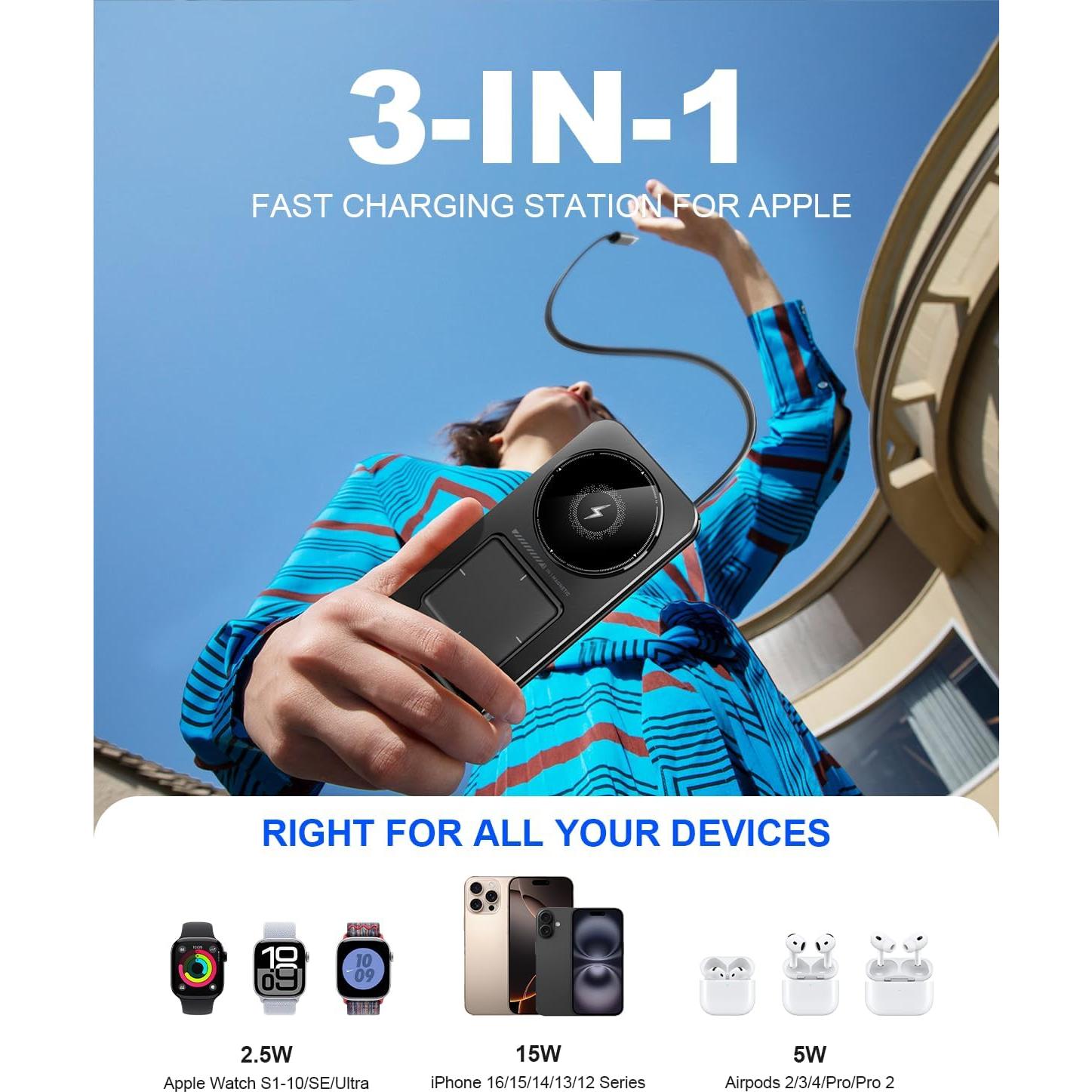 Cargador Inalámbrico 3 en 1 Magnético 15W para Apple