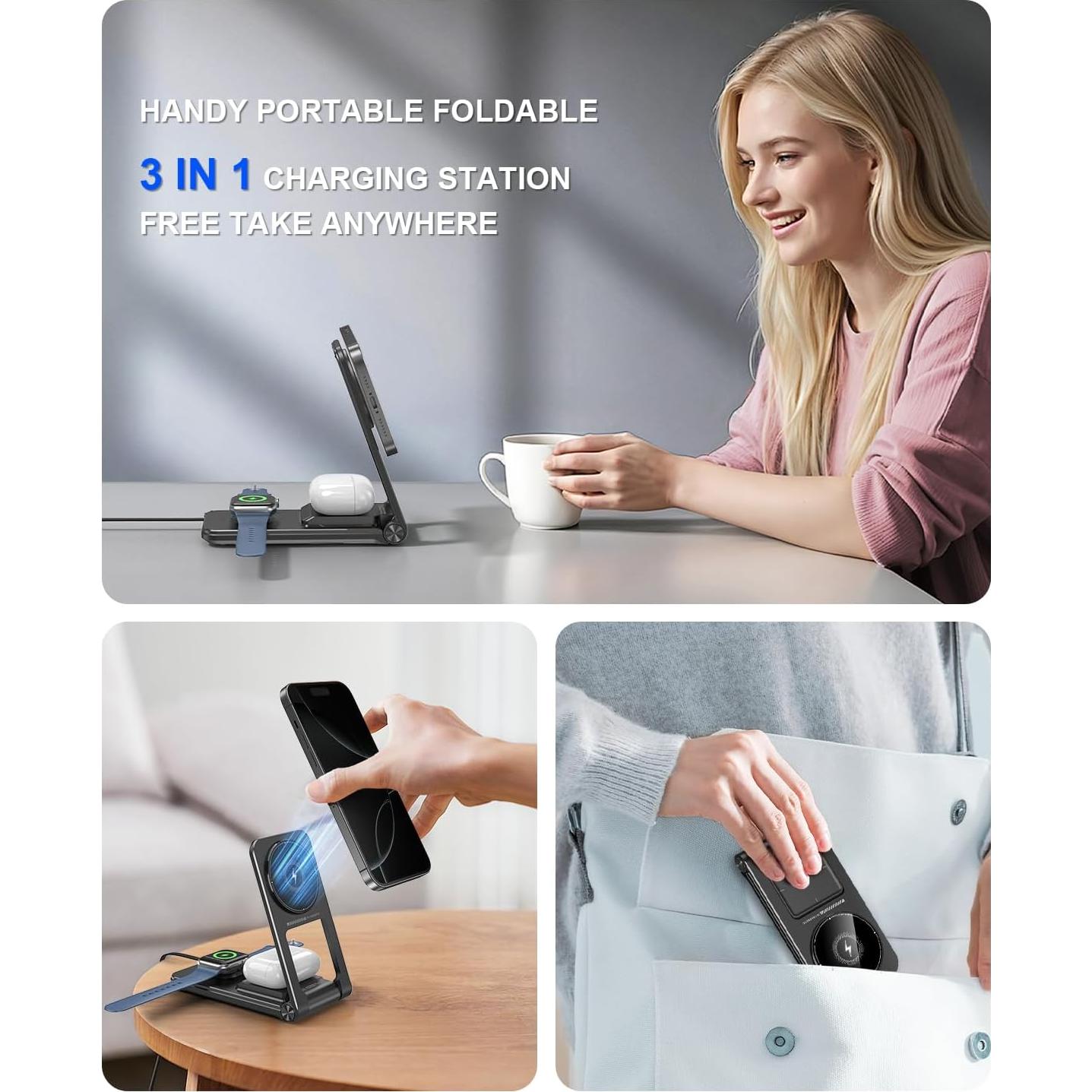 Cargador Inalámbrico 3 en 1 Magnético 15W para Apple