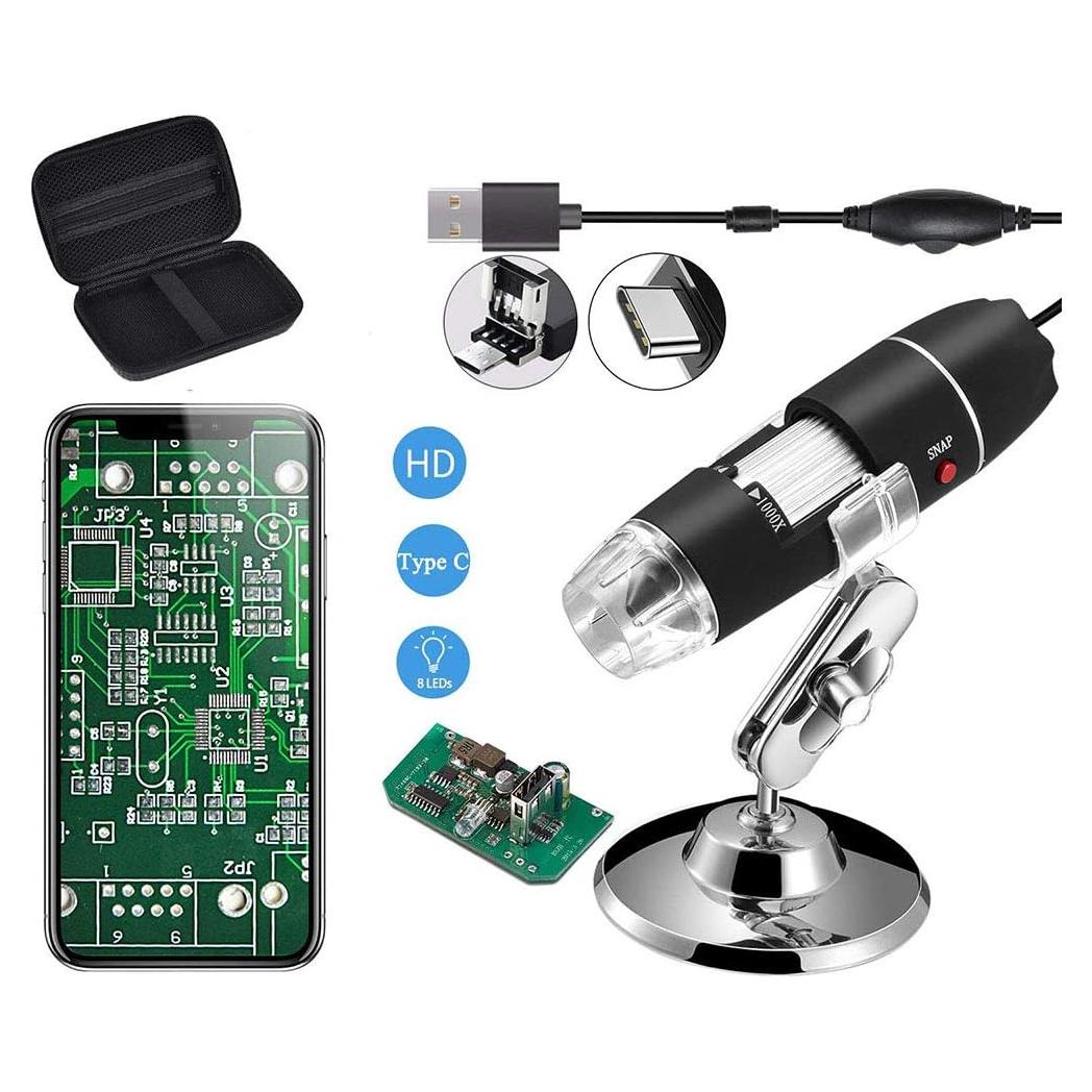 Microscopio USB Jiusion 40-1000X con Estuche y 8 LEDs