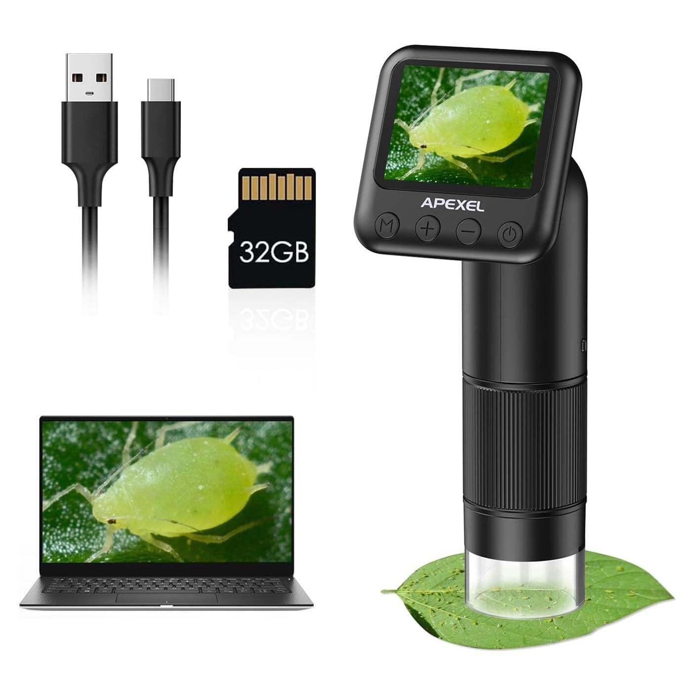 Microscopio Digital APEXEL 800X con Pantalla LCD 2" y LED