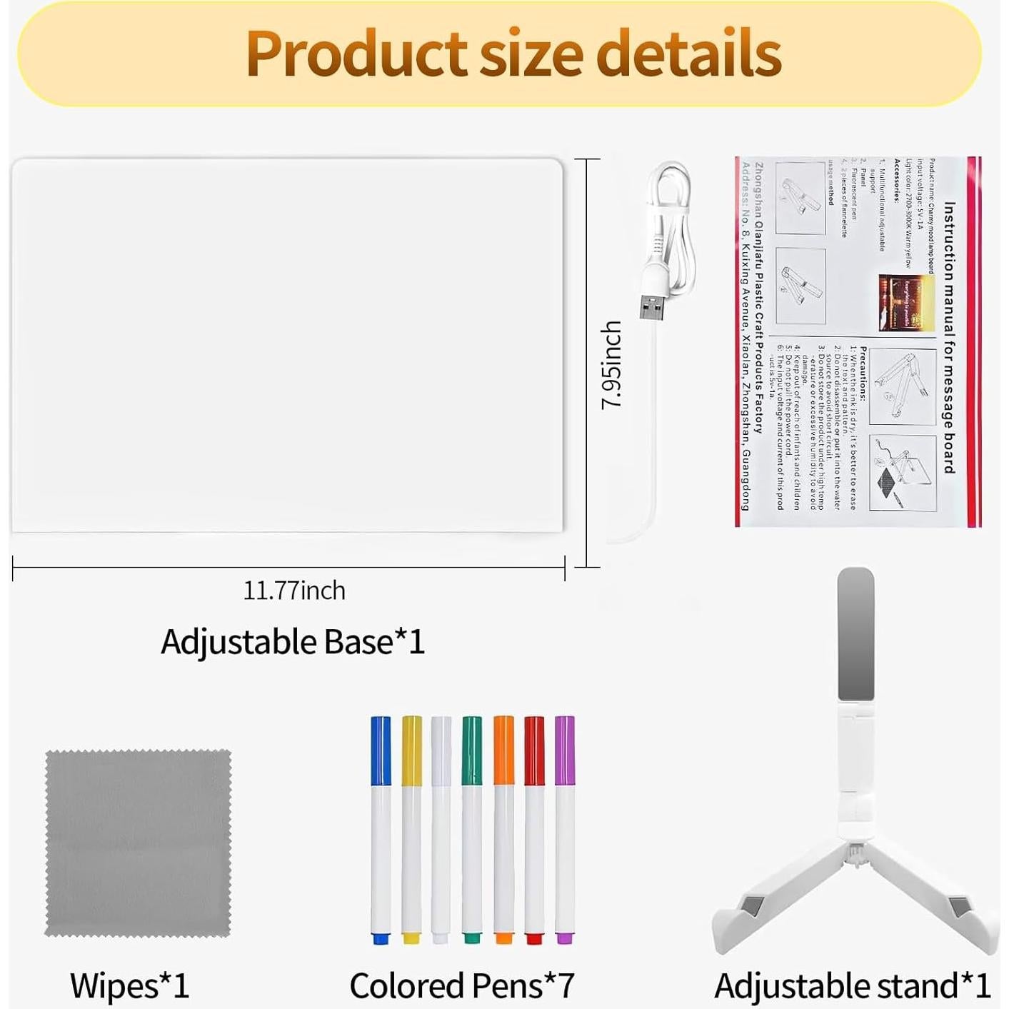 Tablero Acrílico LED MOCOWAY 30x20 cm con 7 Bolígrafos Neón