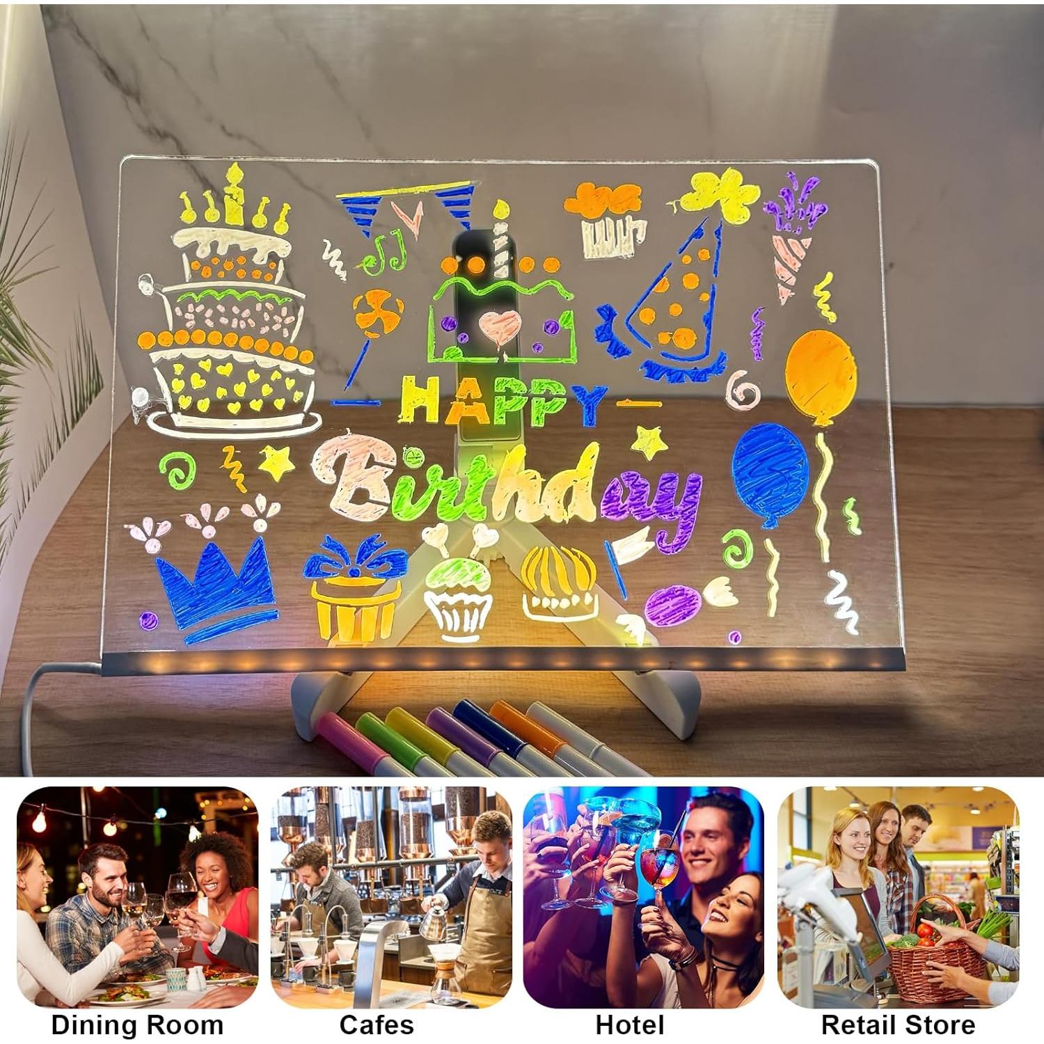 Tablero de Notas LED Ntrjtrss 30x20cm con 7 Marcadores