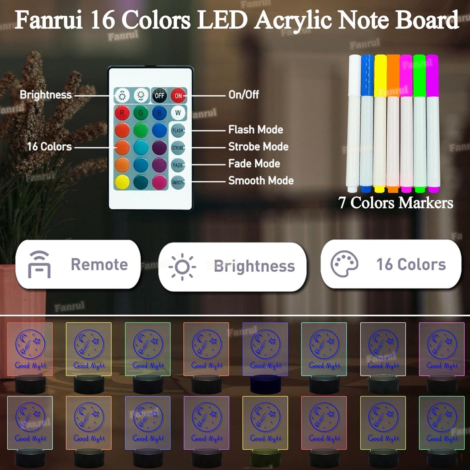 Tablero de Borrado en Seco LED Fanrui 20.2x34.9cm USB Control Remoto