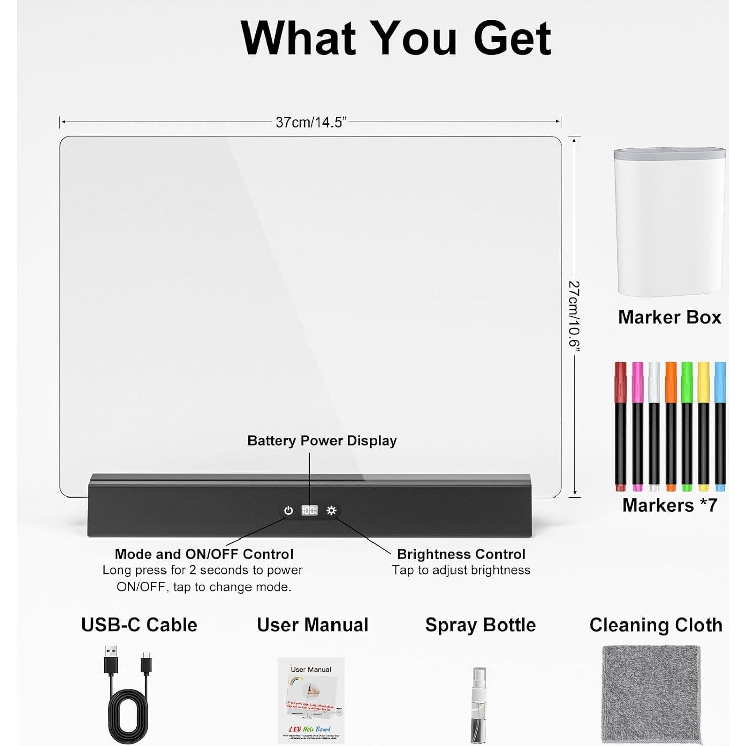 Tablero LED Recargable Bailkind 17" con 9 Modos y 6 Colores